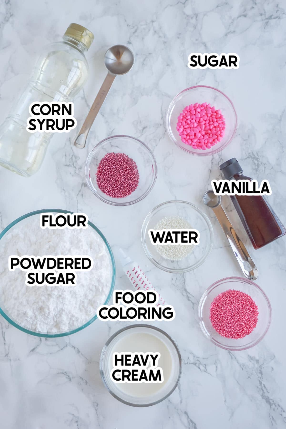 ingredients for sugar cookie icing with labels