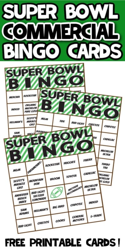 Super Bowl Commercial Bingo cards