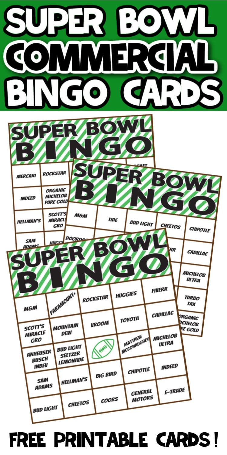 Free Printable 2023 Super Bowl Commercial Bingo Play Party Plan
