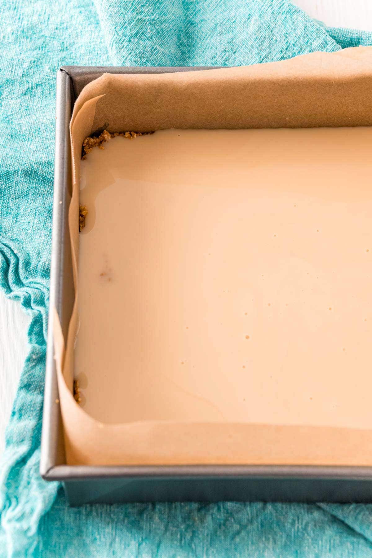 Sweetened condensed milk in a baking dish