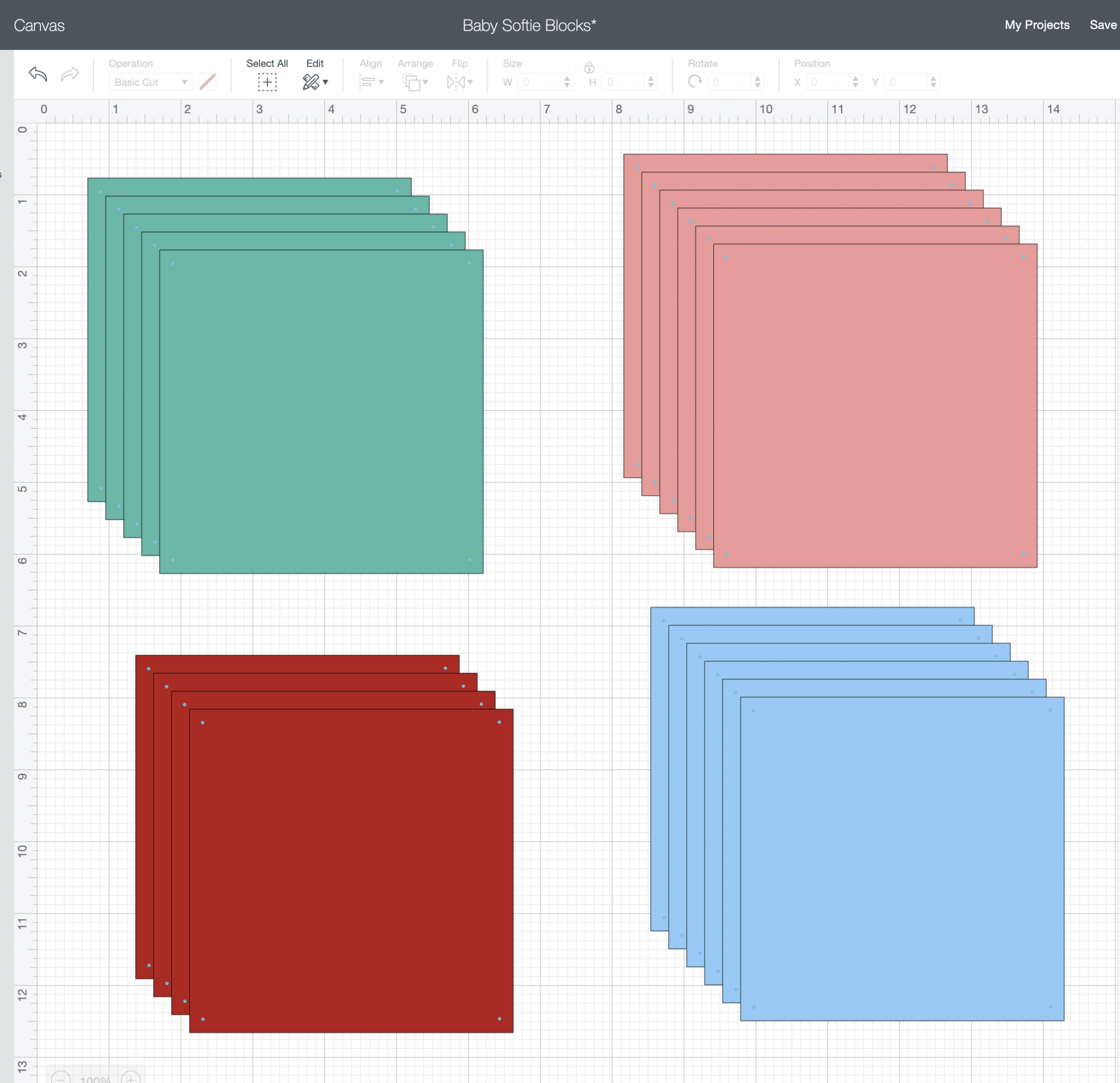 colored squares on a Cricut Design Space screenshot