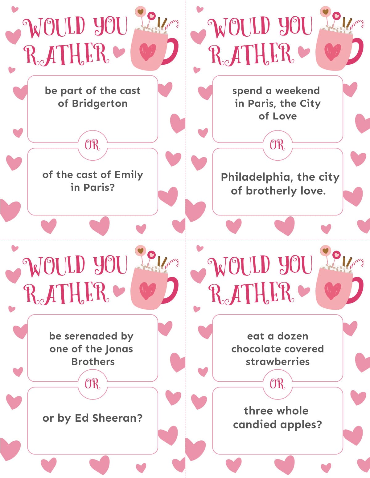 Valentine's Day would you rather printable