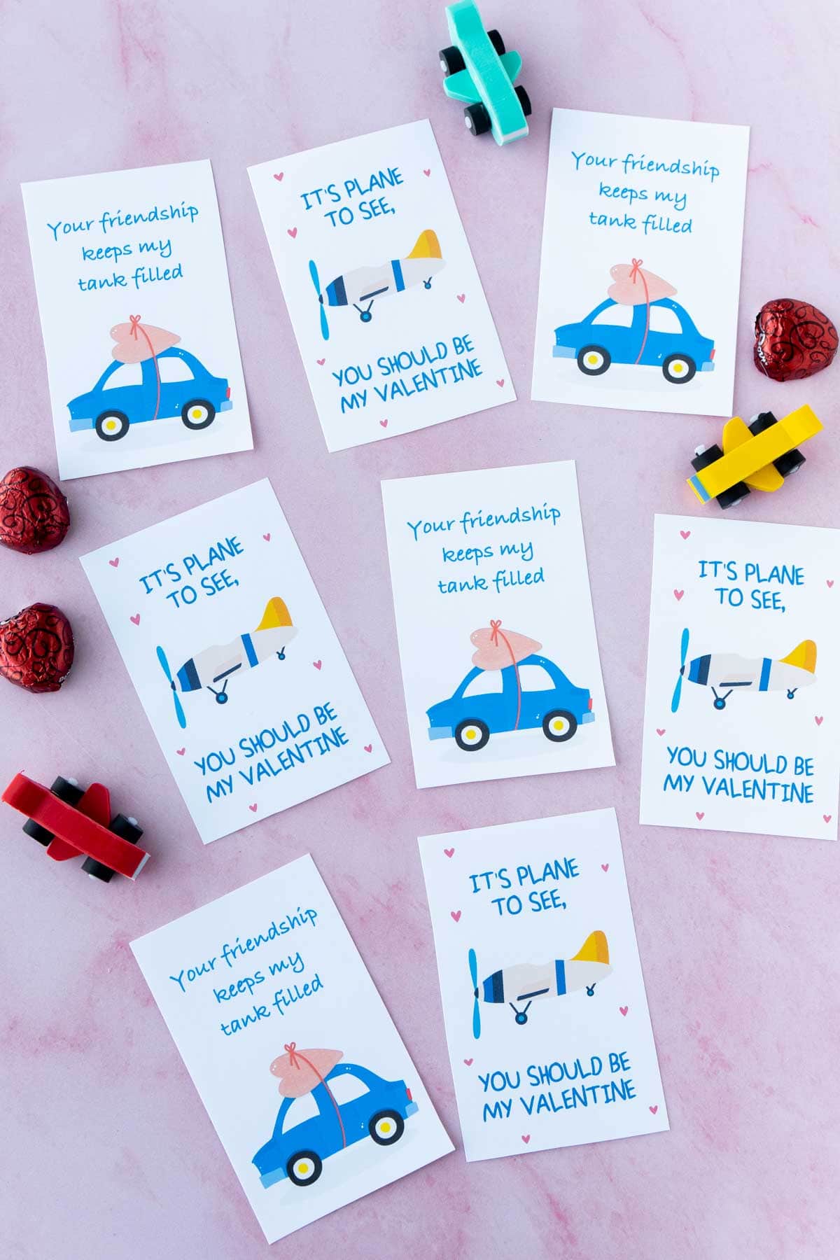 Printed out car valentine and plane valentine cards