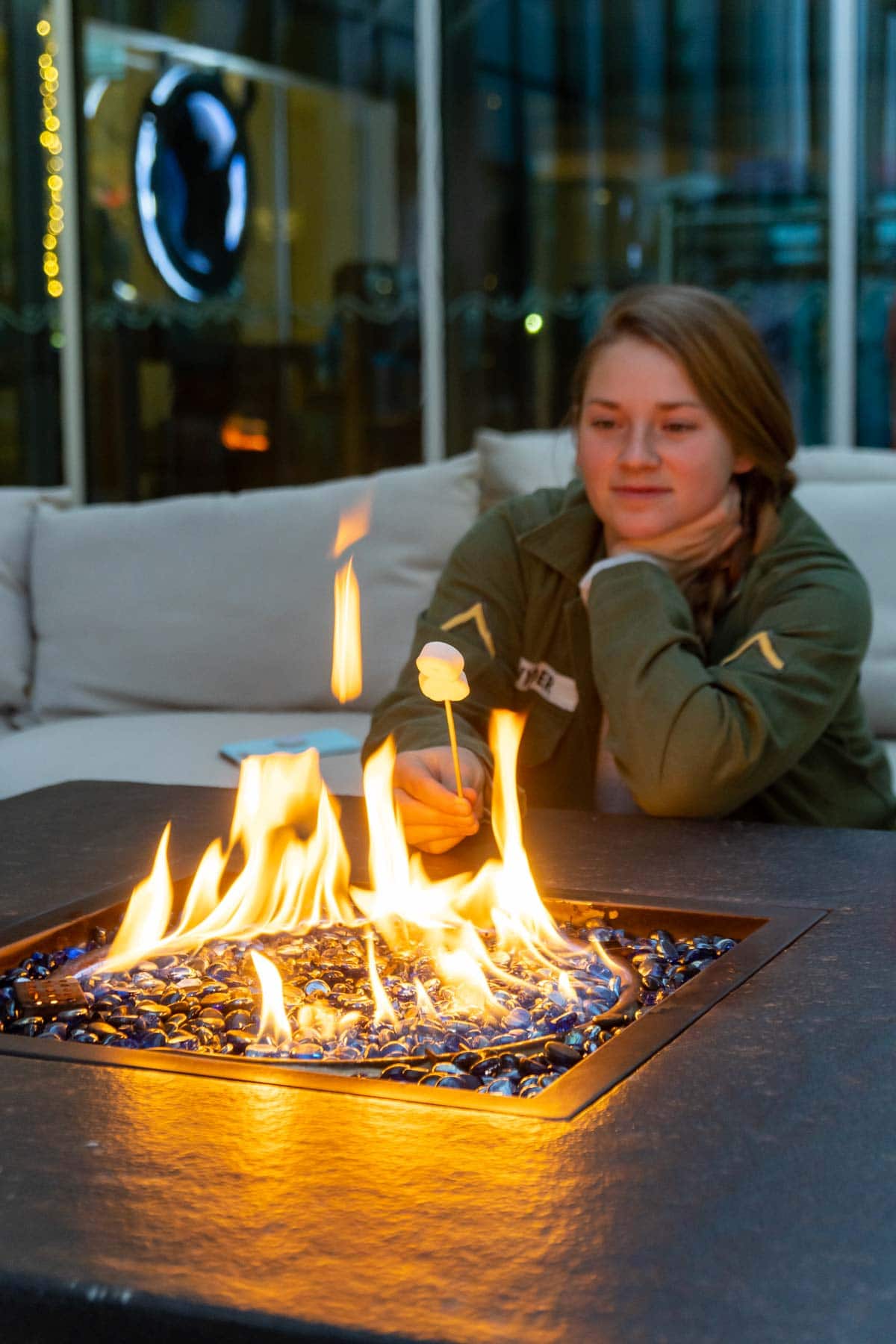 roasting s'mores at Margaritaville Lake Conroe