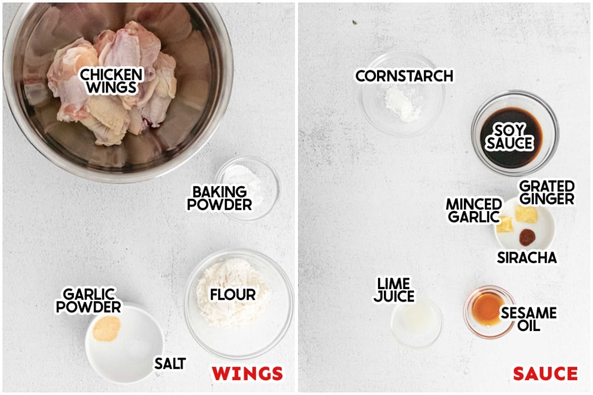 ingredients for sticky chicken wings with labels
