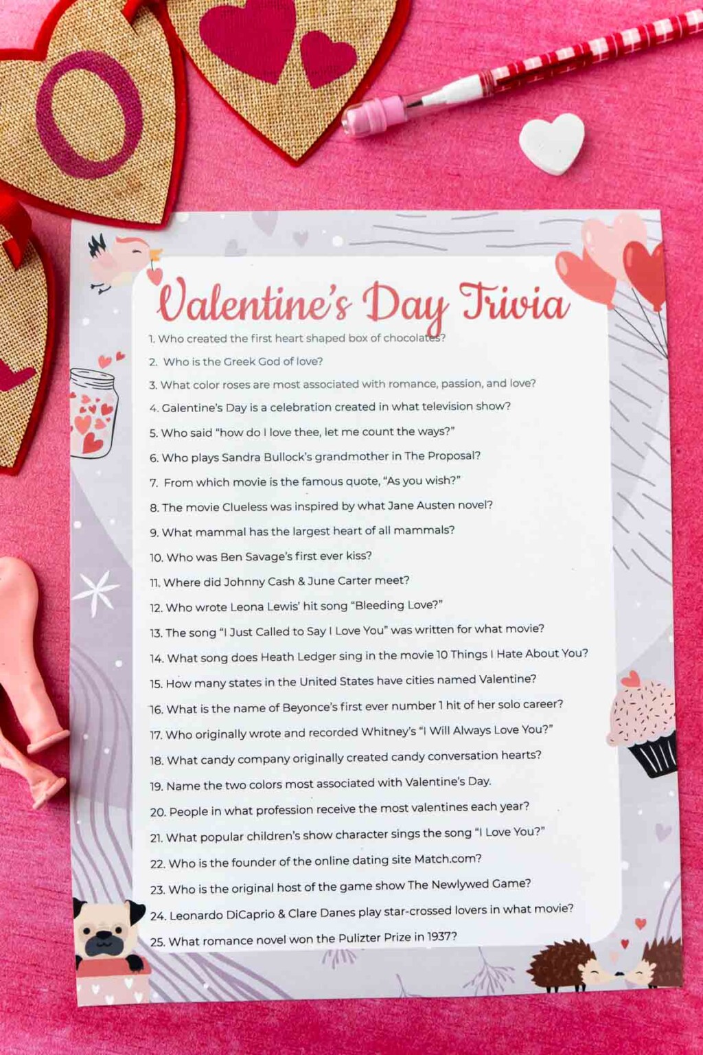Free Printable Valentine's Day Trivia Game Play Party Plan