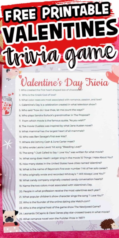 Valentines Day Trivia Questions  Free Printable   - 70