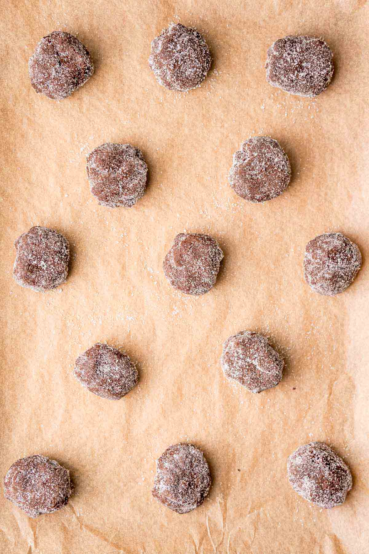 Baking sheet with Andes mint cookies ready to be put in the oven