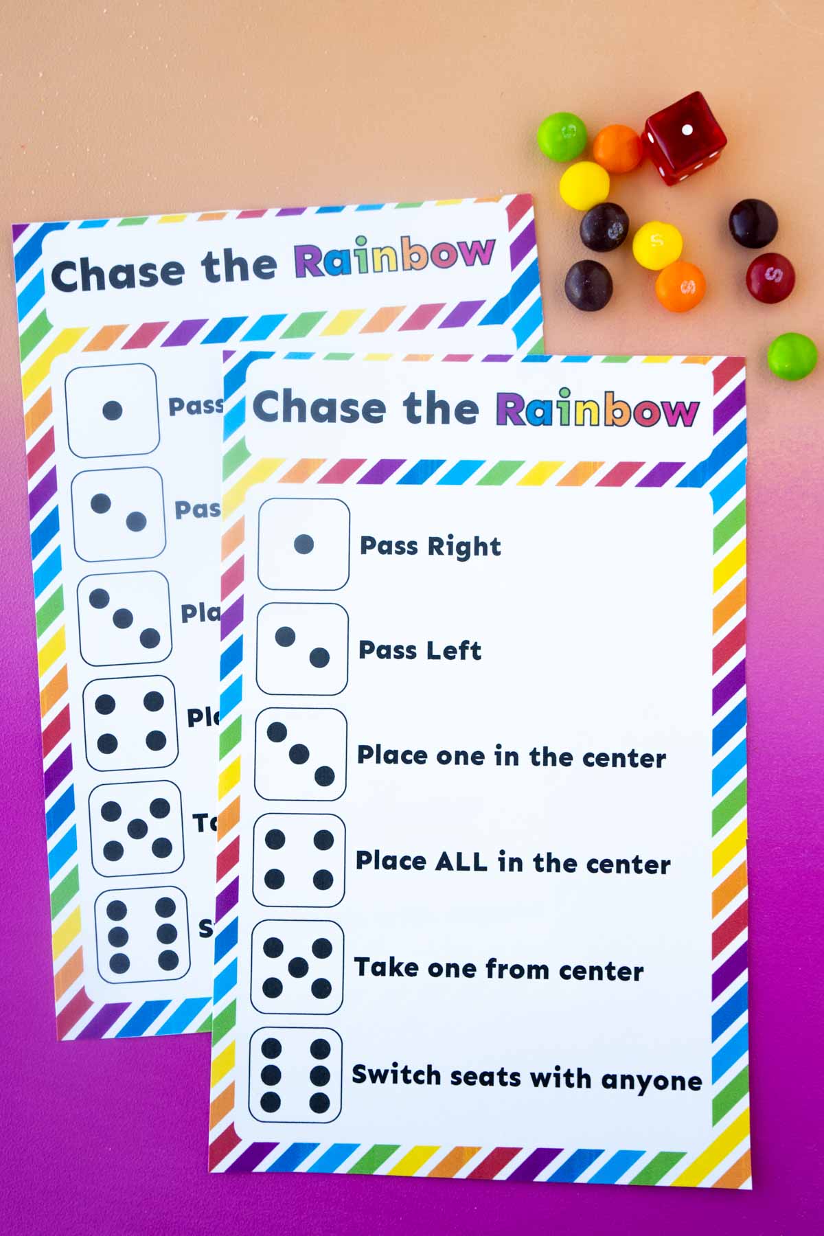 Printable Skittles Dice Game (Chase the Rainbow) Play Party Plan