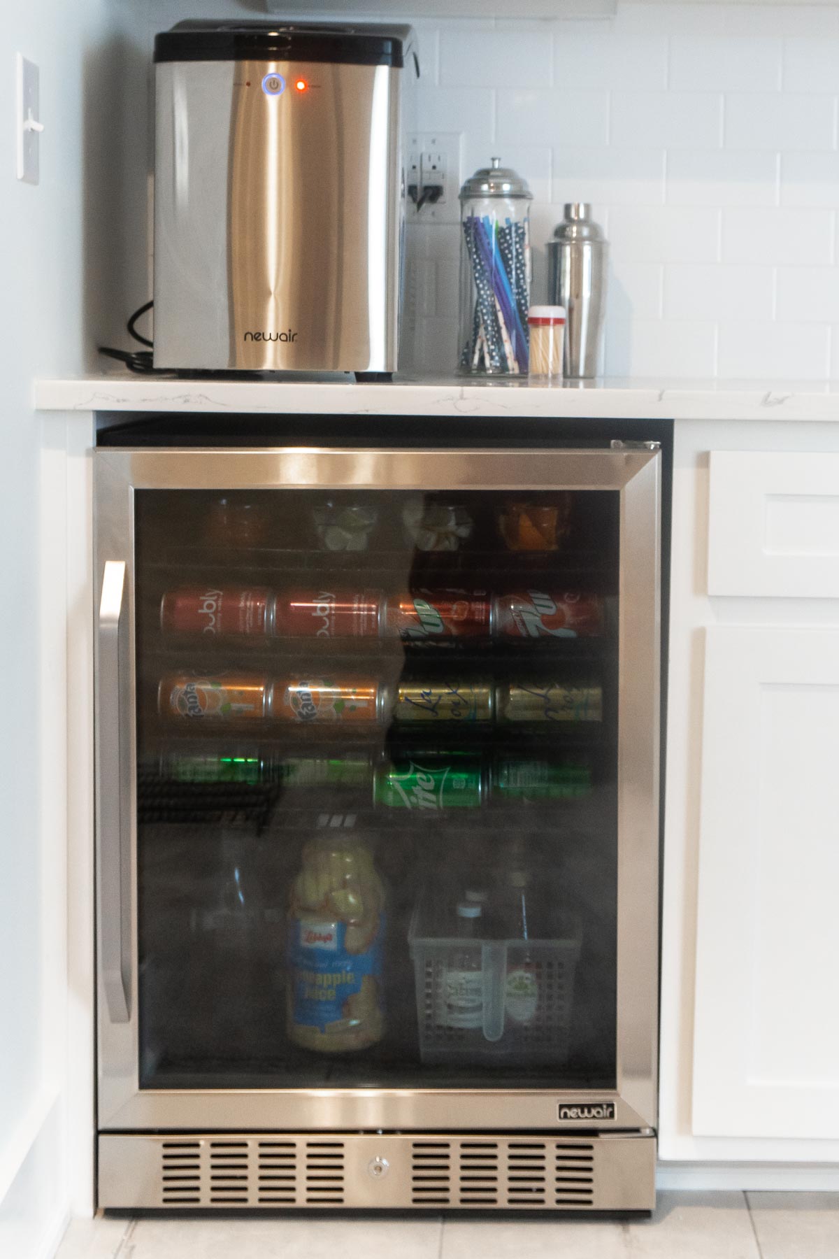 Beverage fridge in a dry bar