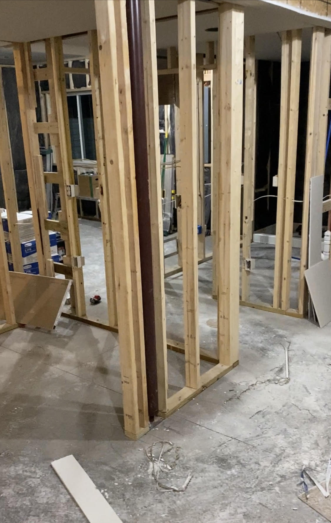 framing for a dry bar built around a pole