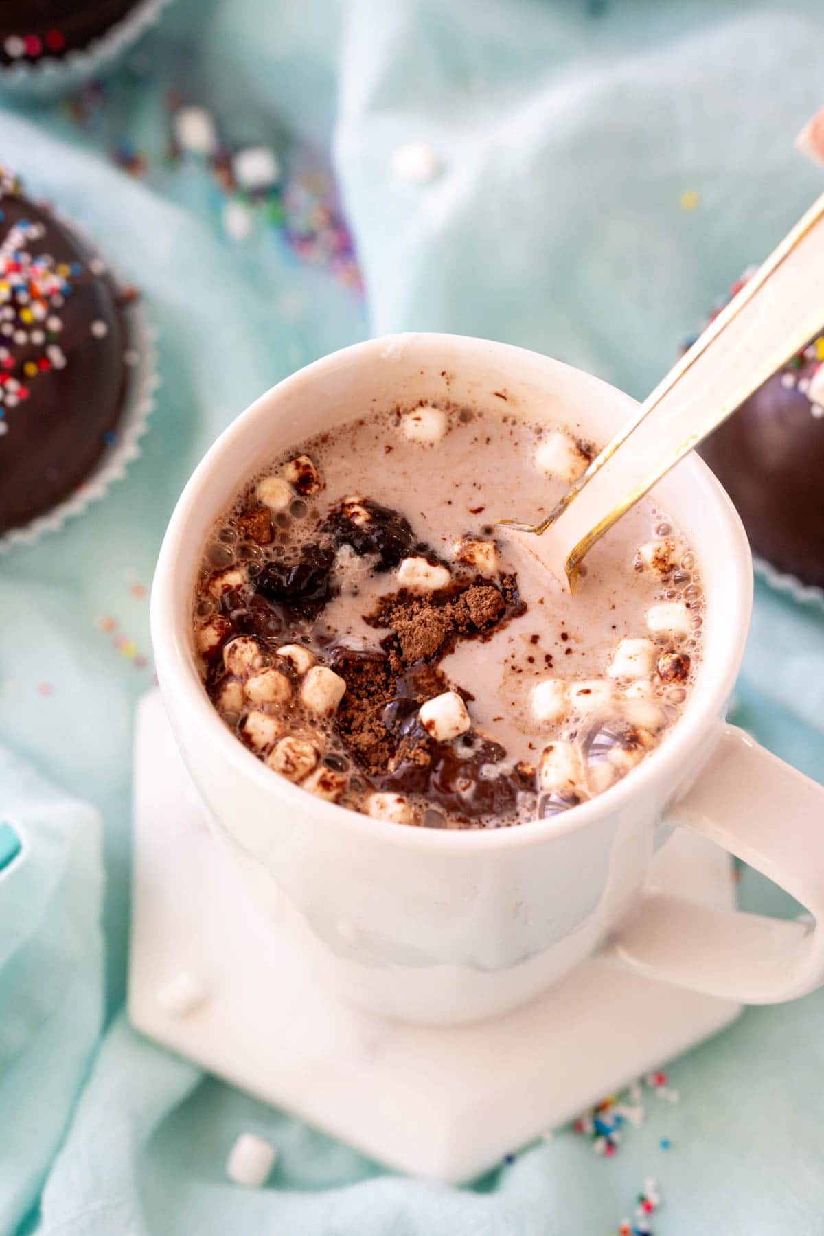 Mug with melted hot chocolate bomb inside