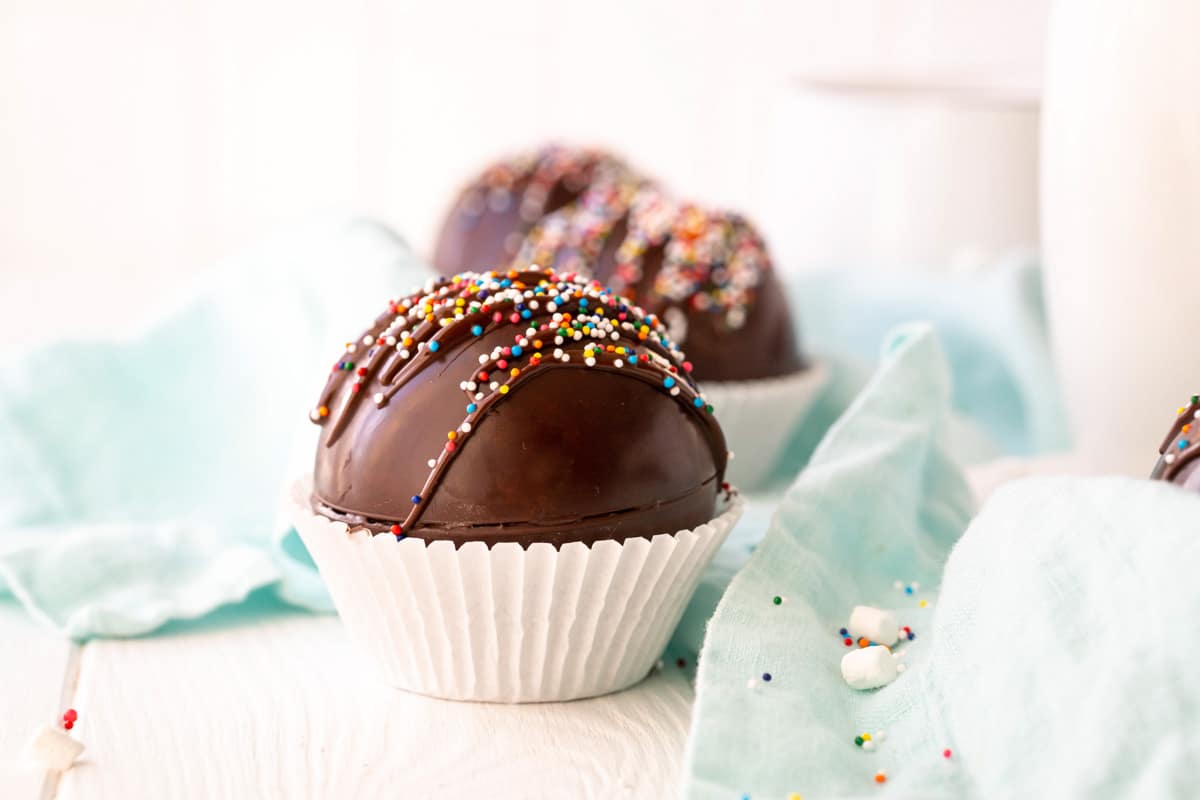 Hot chocolate bombs with sprinkles on top