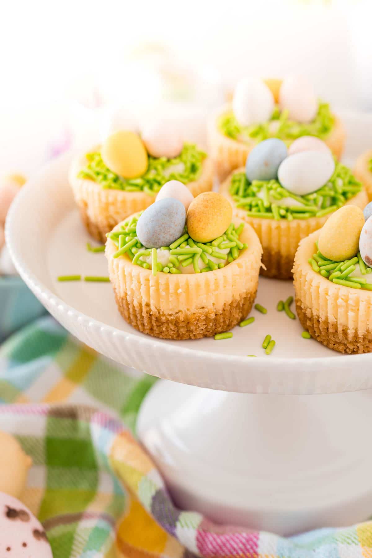 cake stand full of mini egg cheesecake 