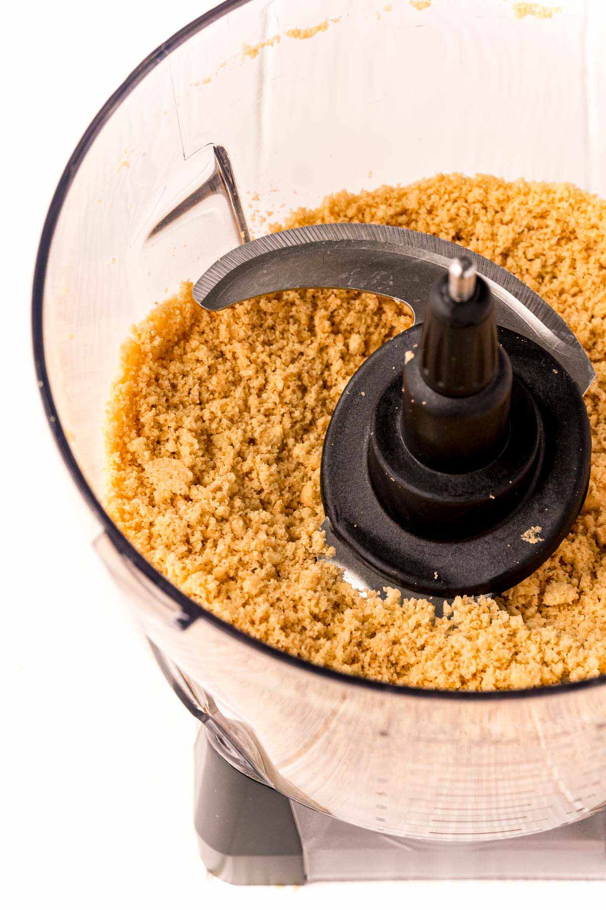 shortbread cookie crumbs in a food processor