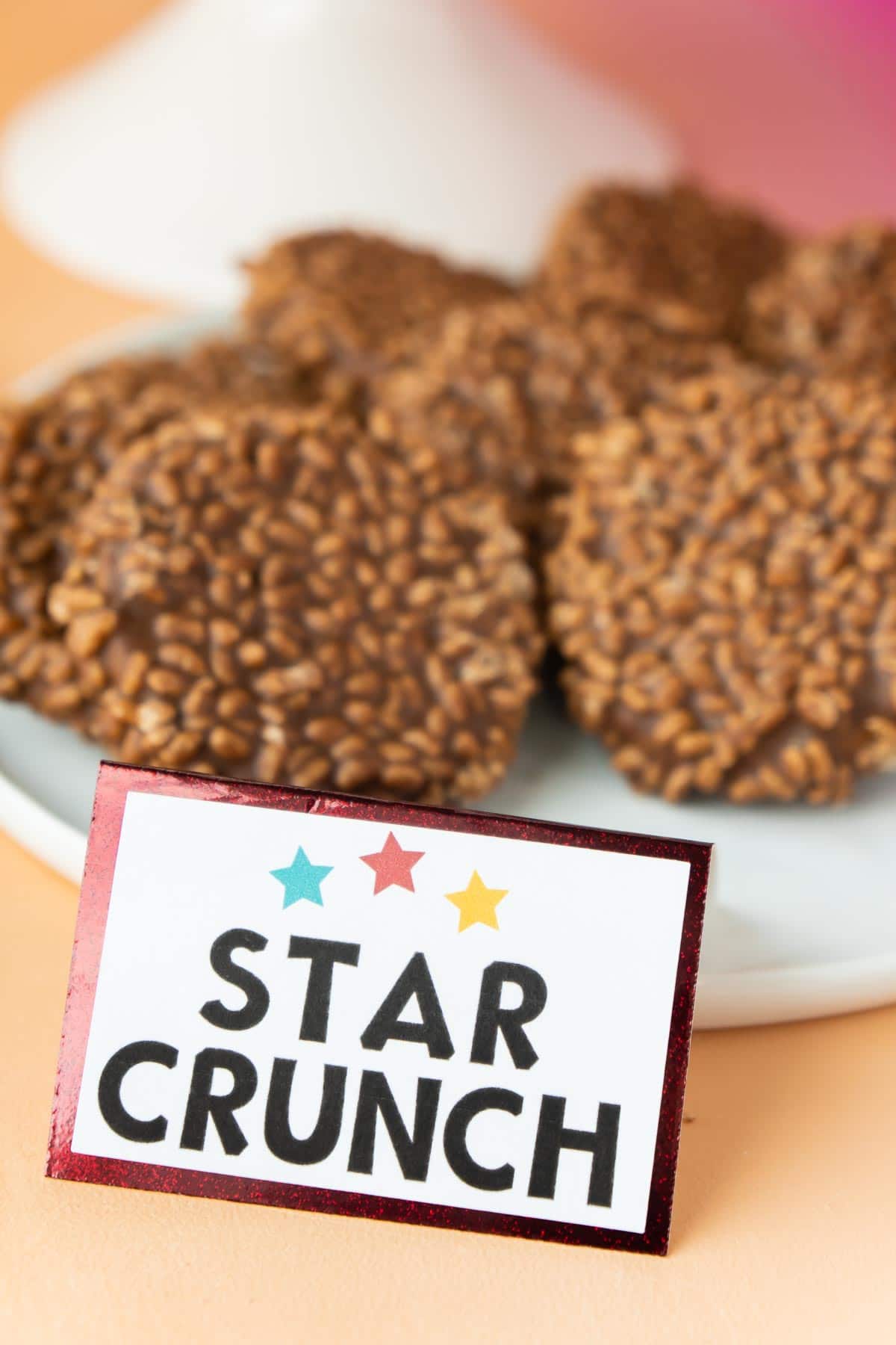 plate of star crunch cookies with a food label