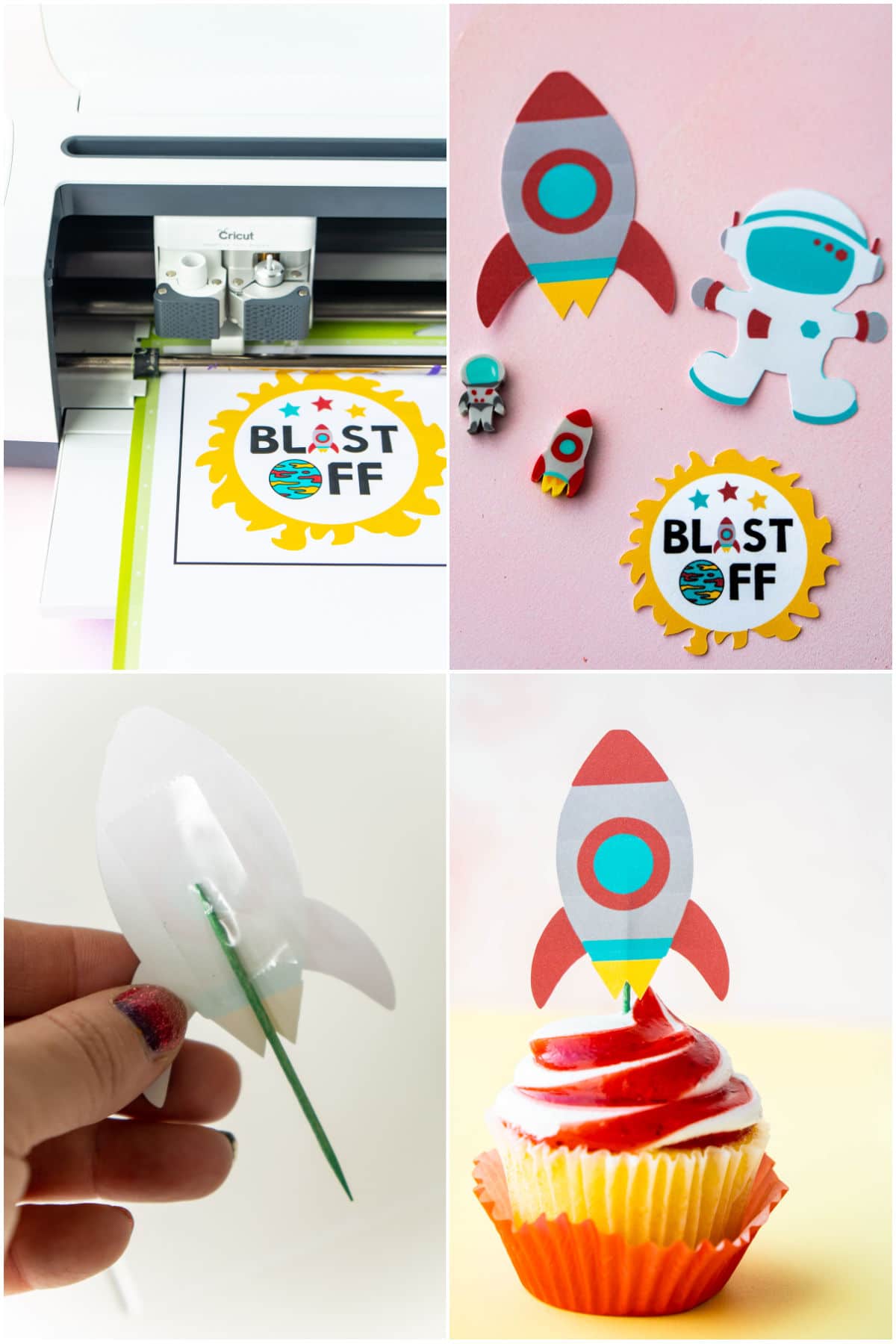 collage of images showing DIY cupcake toppers