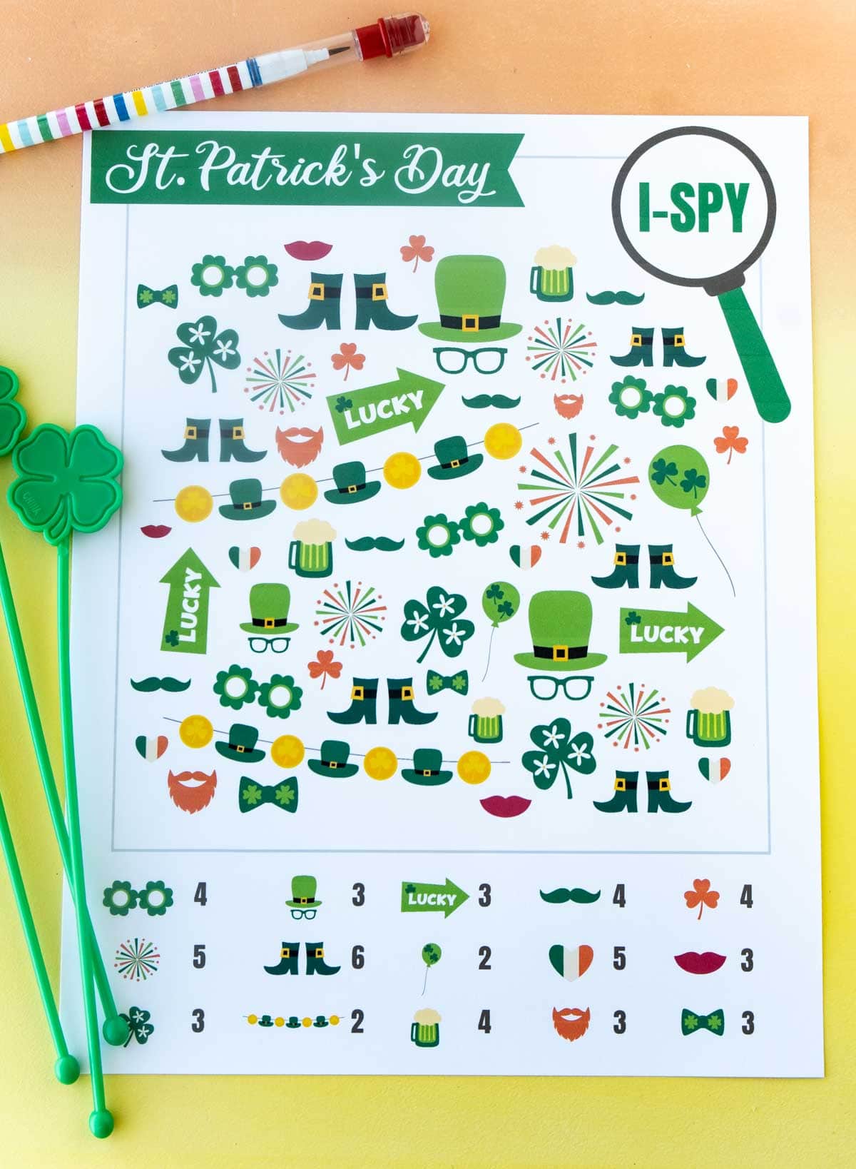 Printed out St. Patrick's Day i-spy sheet