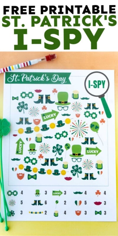 St. Patrick's Day i-spy sheet with text