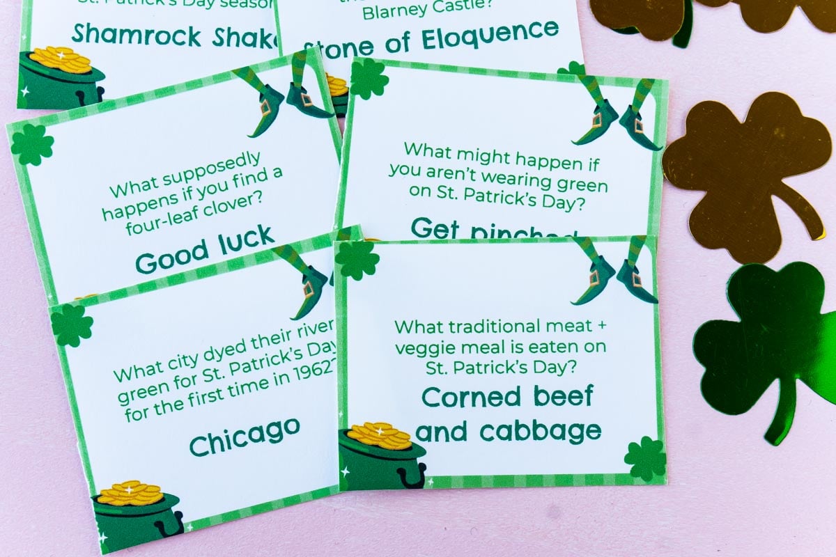 Pile of St. Patrick's Day trivia cards