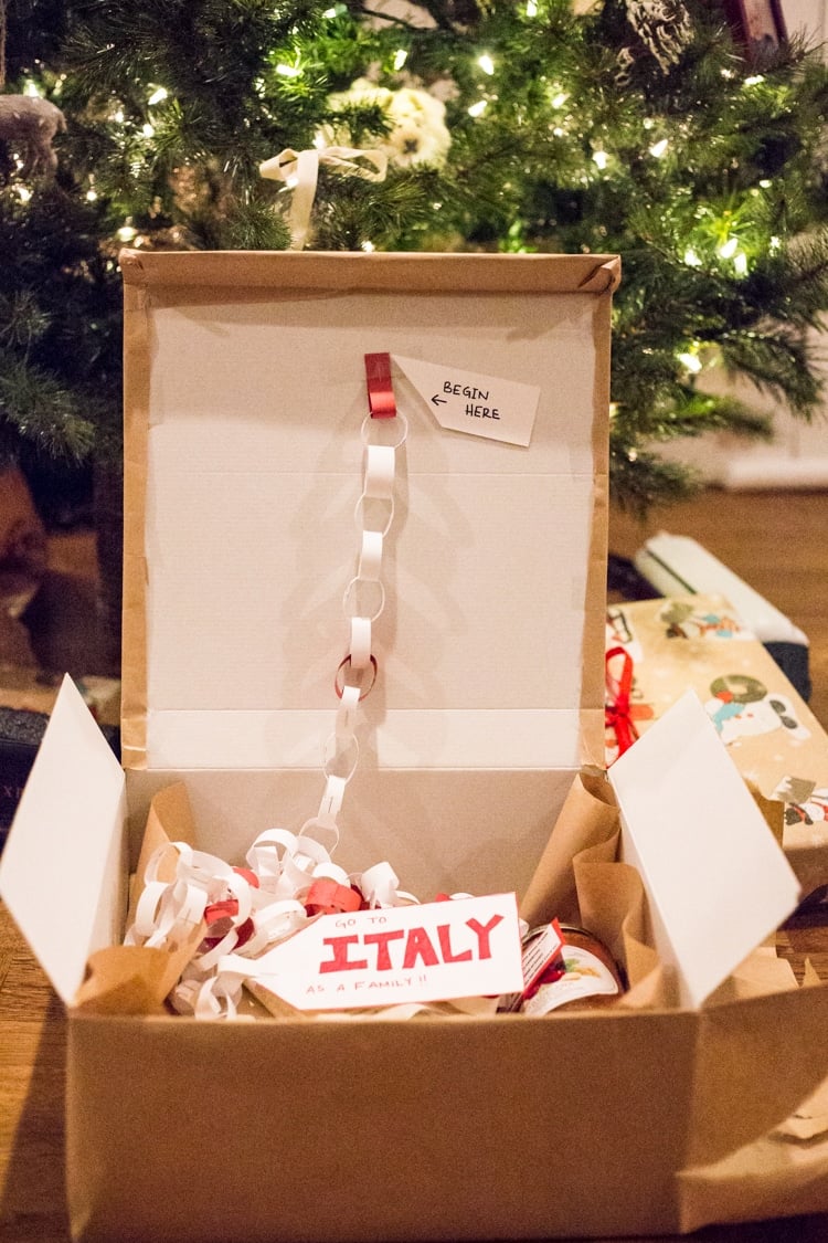 a box with a paper chain in it