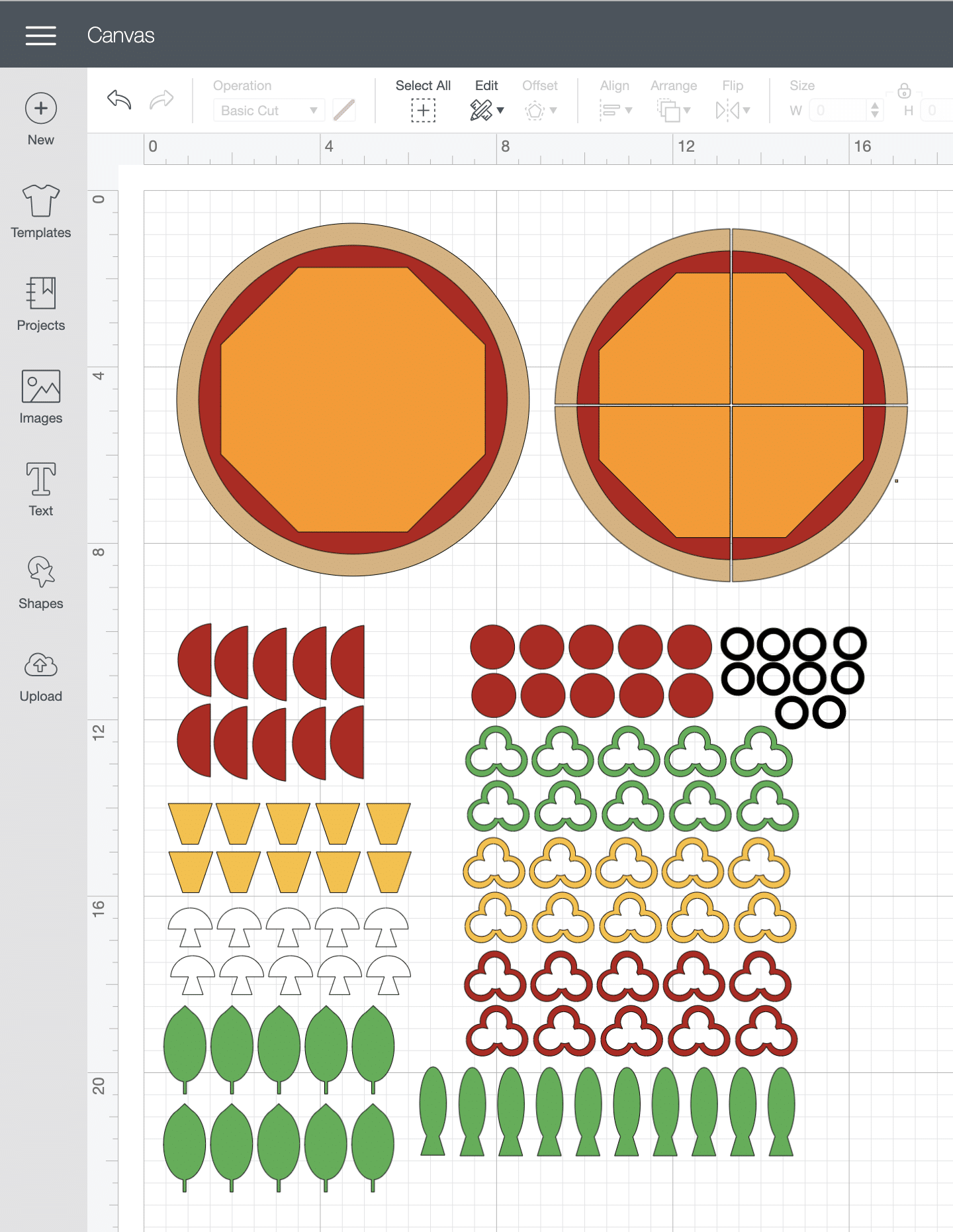 Felt pizza pieces in Cricut Design Space