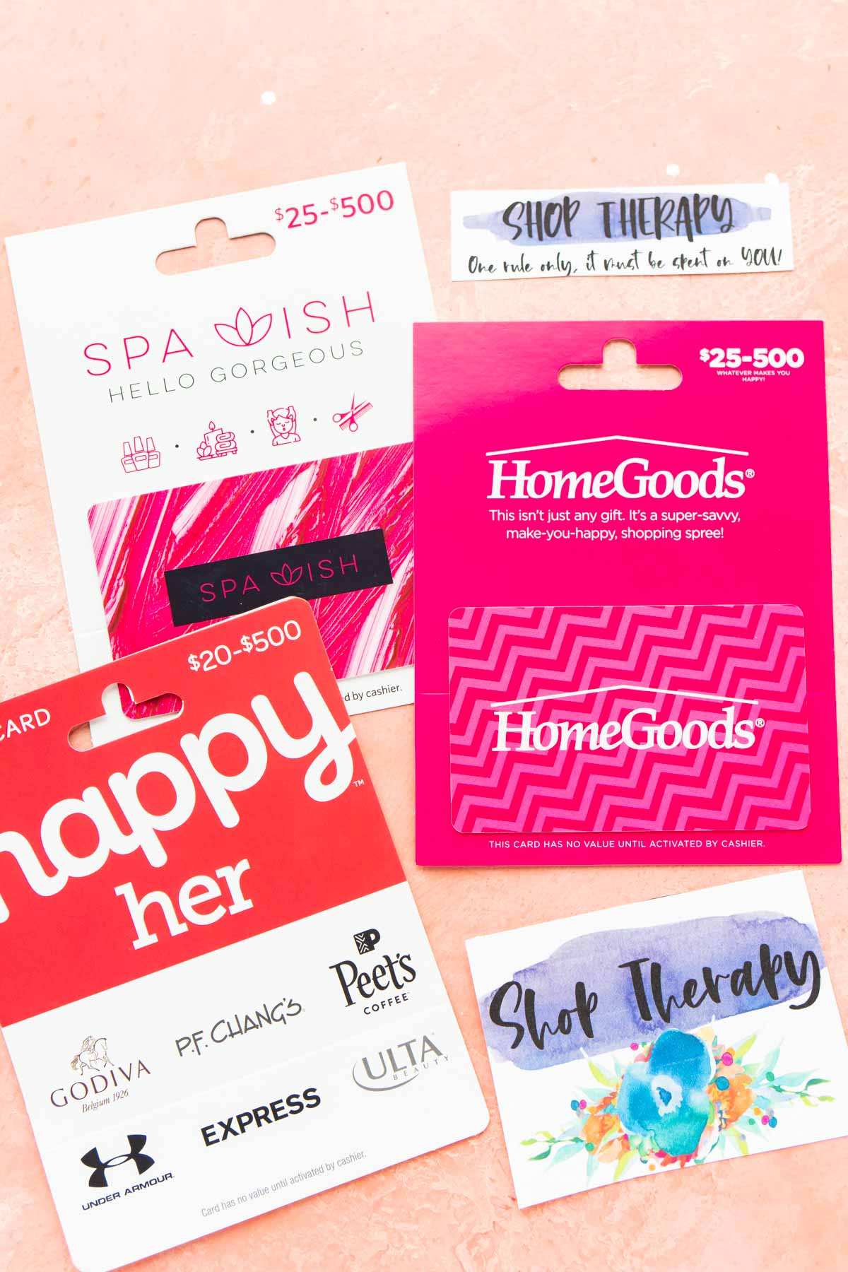 Gift cards on a pink background