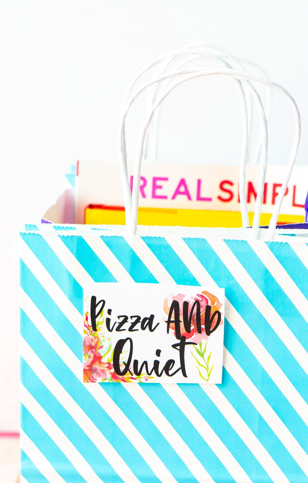 Mother's Day baskets with a label that says pizza and quiet