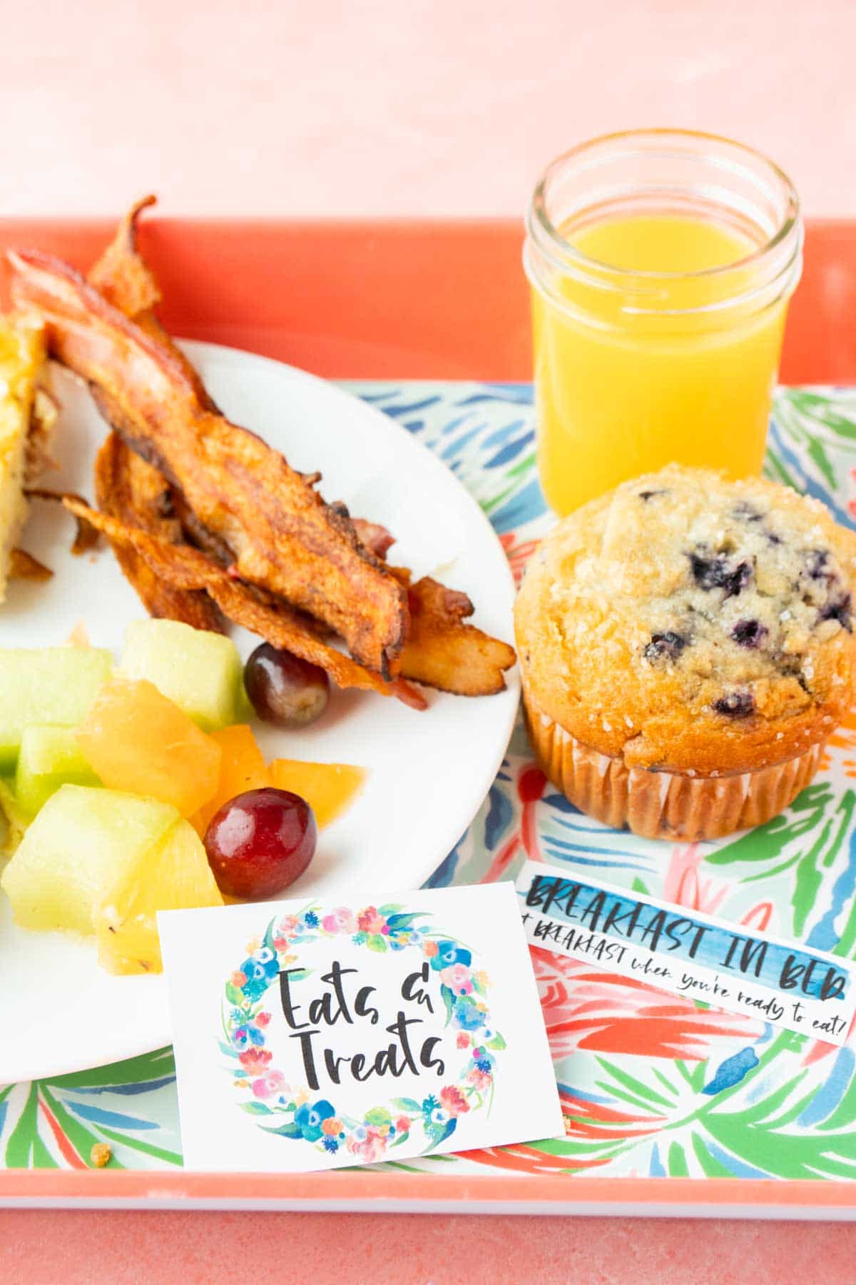 Tray with a plate of breakfast on it