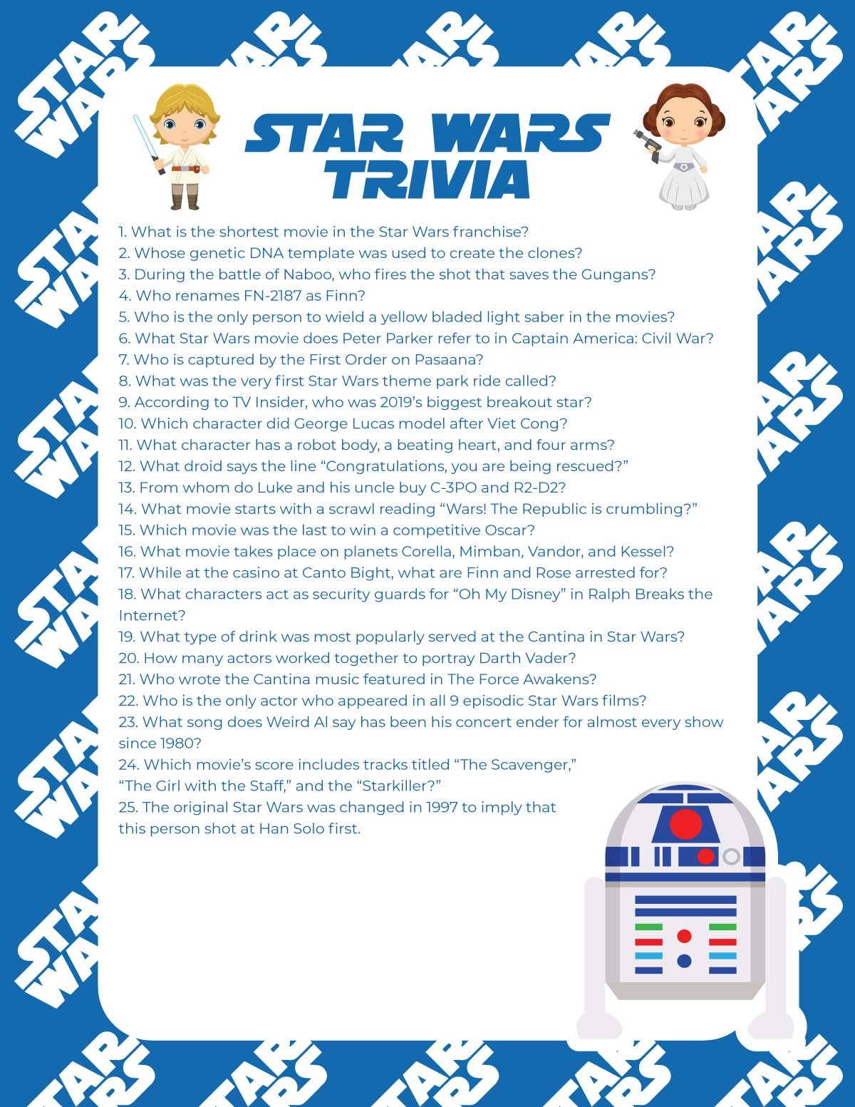 Star Wars trivia quiz with blue background