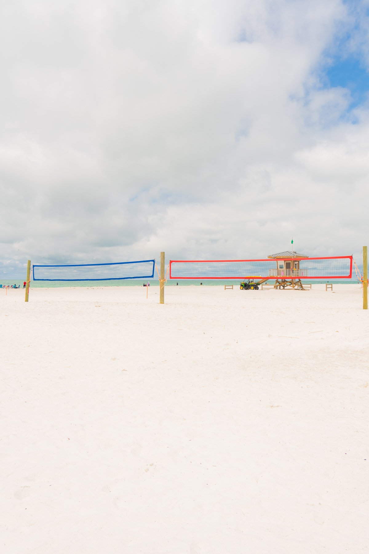 Sand volleyball nets on a beach