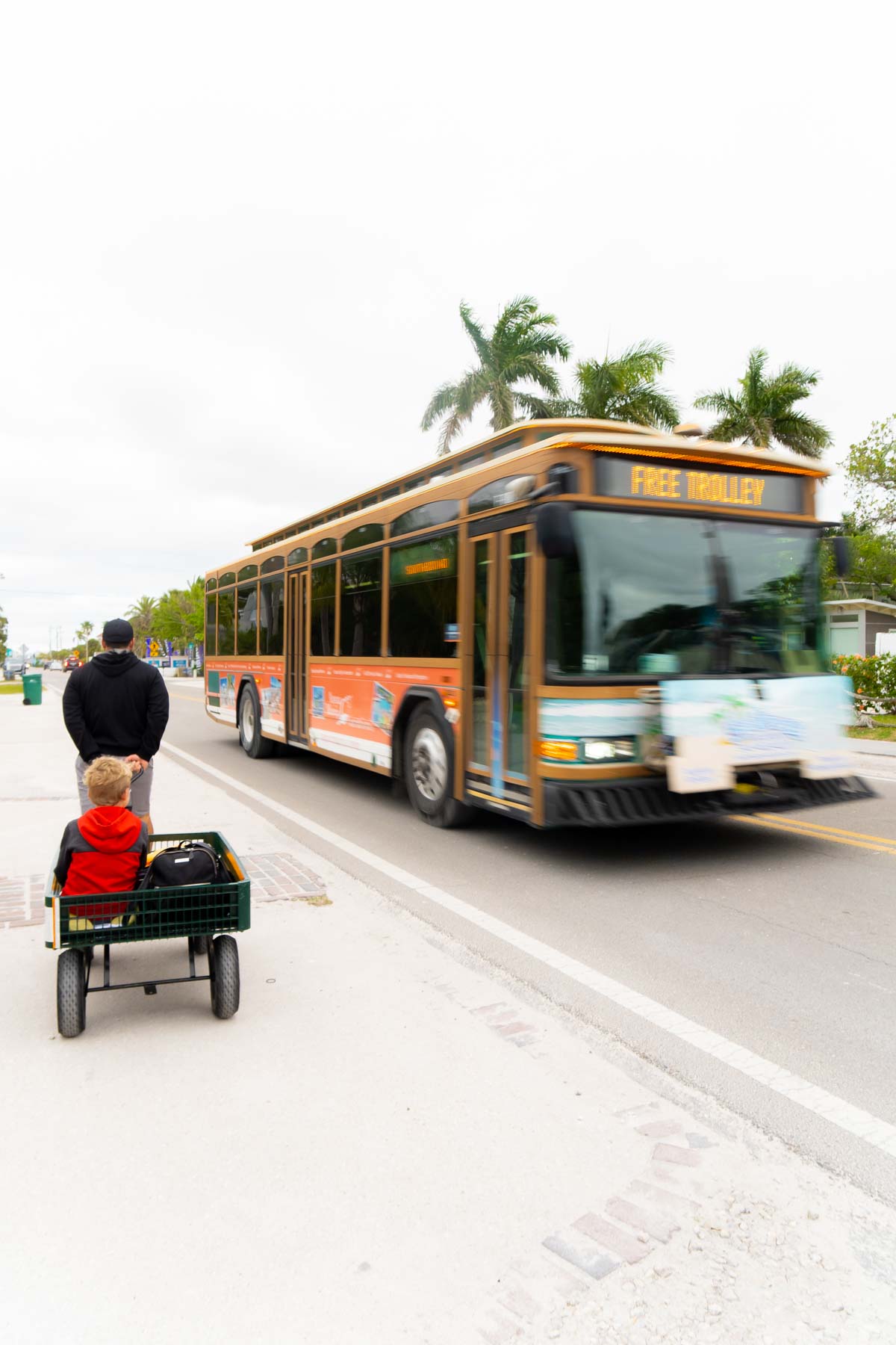 Trolley speeding by walkers