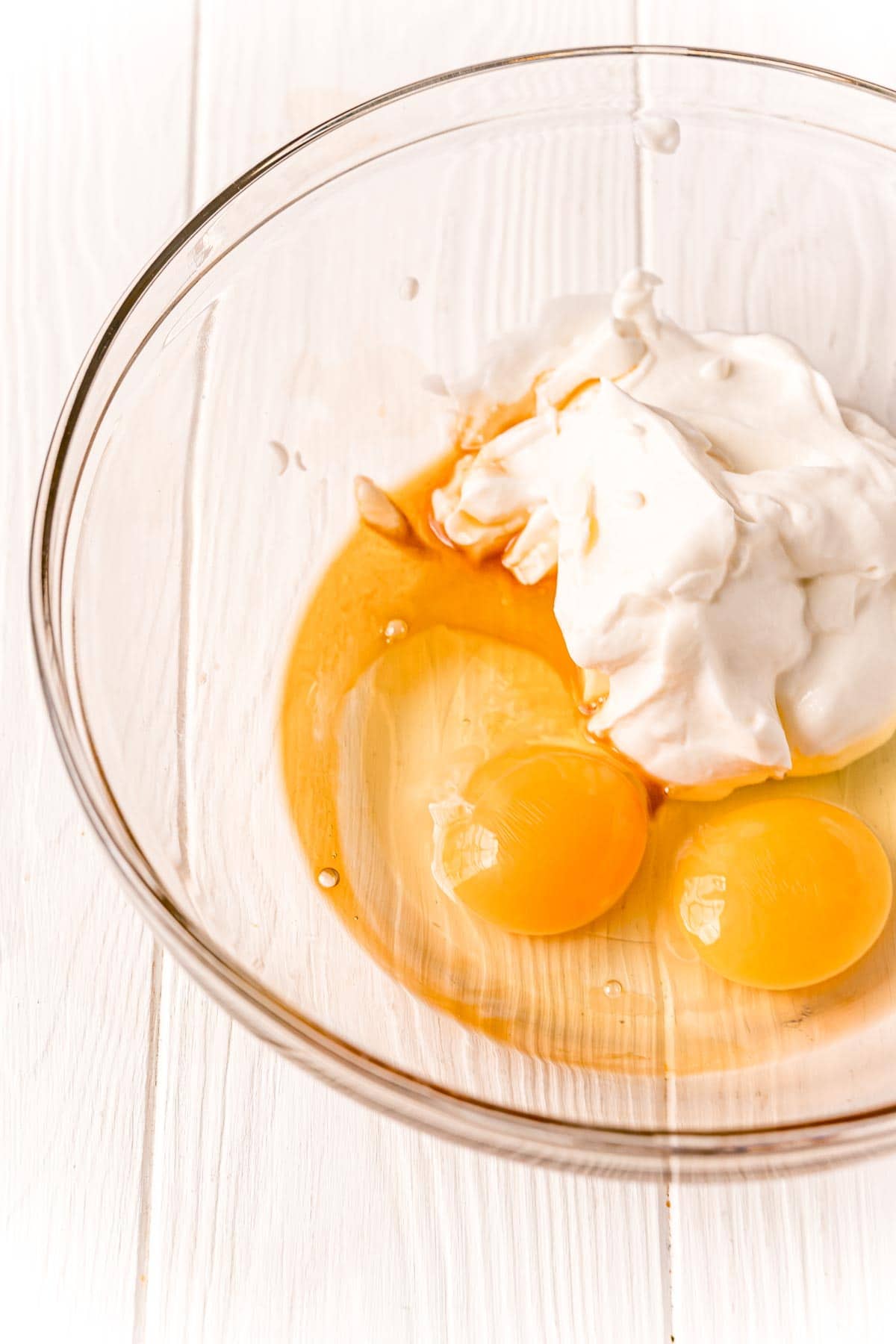 eggs and yogurt in a glass bowl