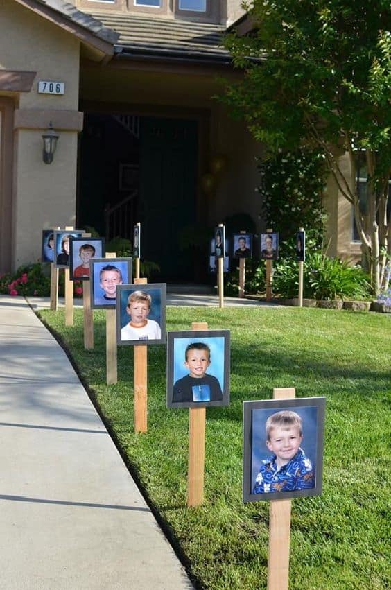 walkway lined with photos