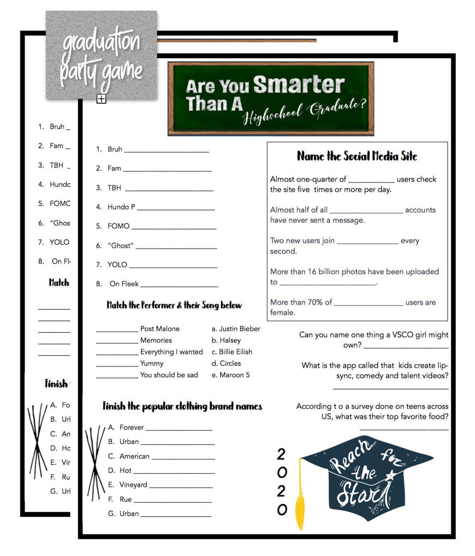 Printable graduation are you smarter than a graduate game