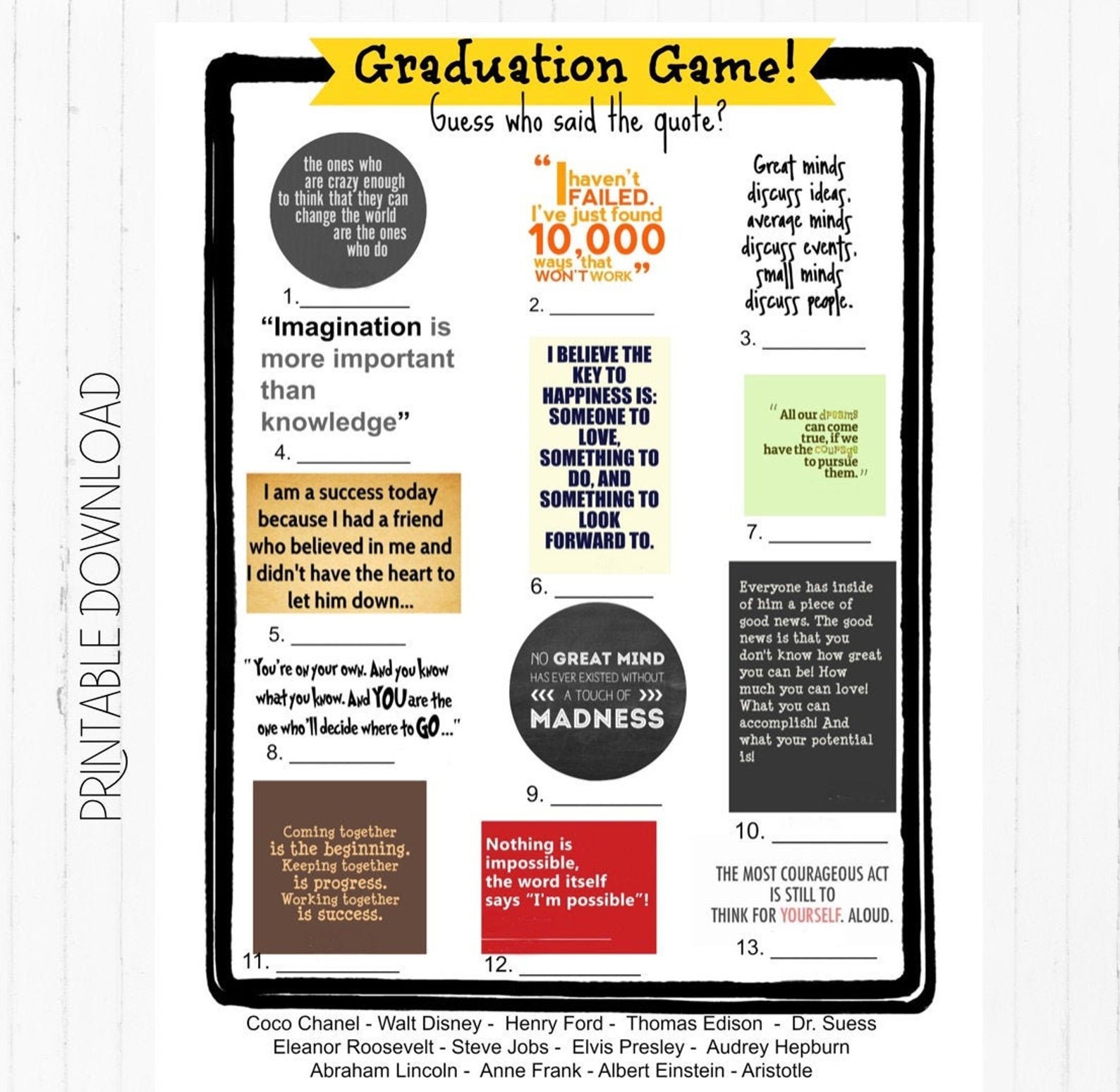 digital copy of a graduation quotes game