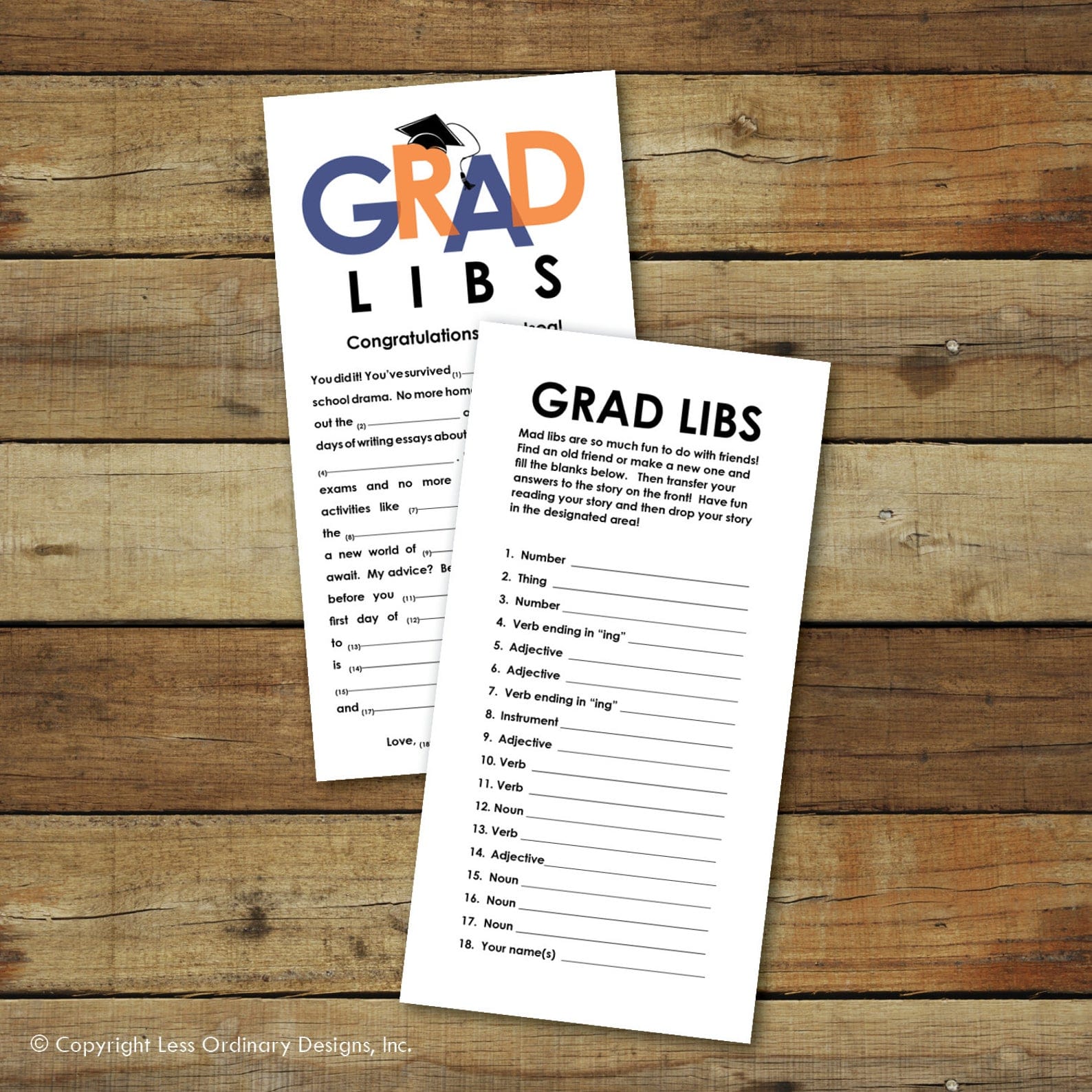 Graduation mad libs on white paper