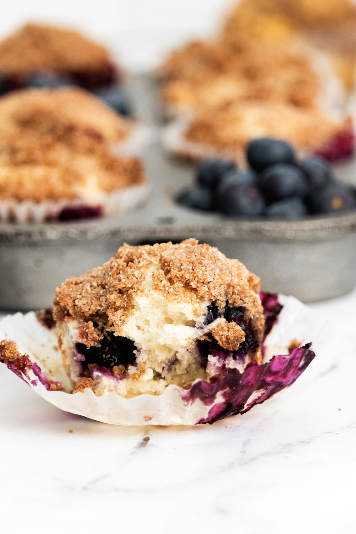 Lemon blueberry muffin in a wrapper 