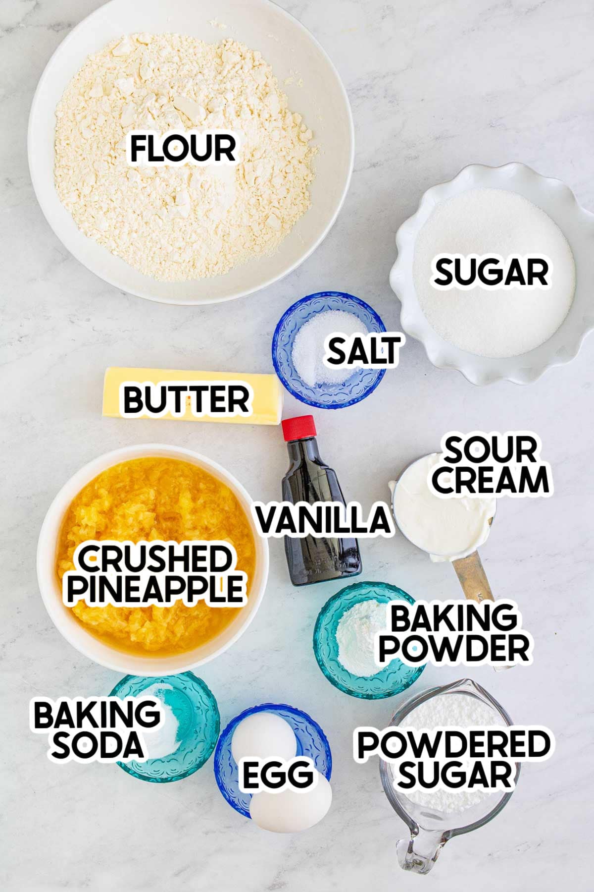 pineapple bread ingredients with labels