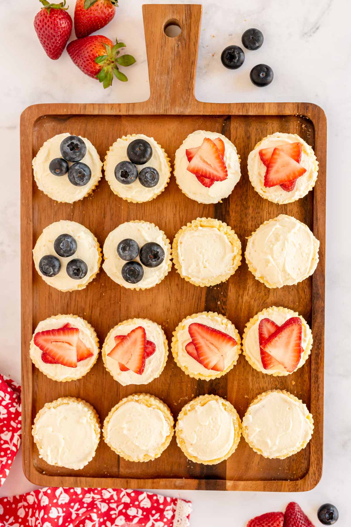 mini 4th of July cheesecake on a cutting board