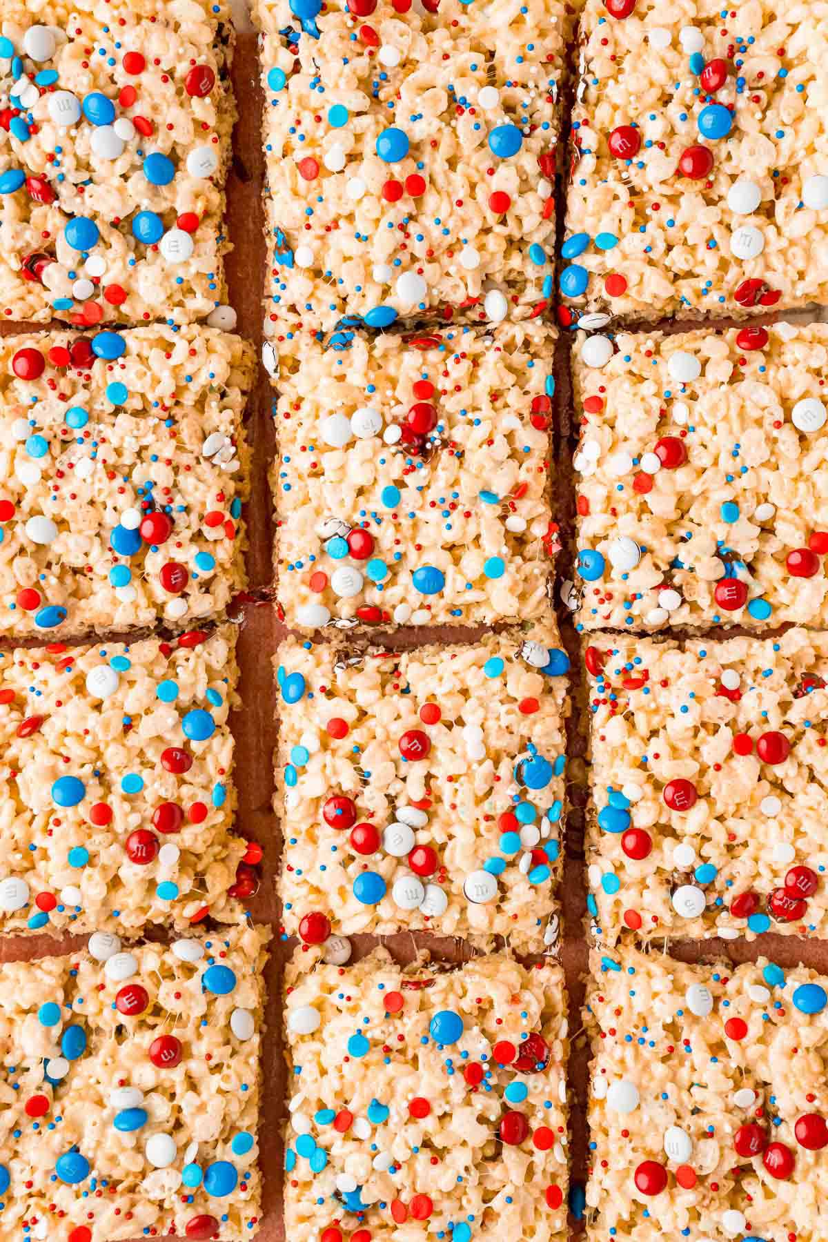 4th of July rice krispie treats cut into squares