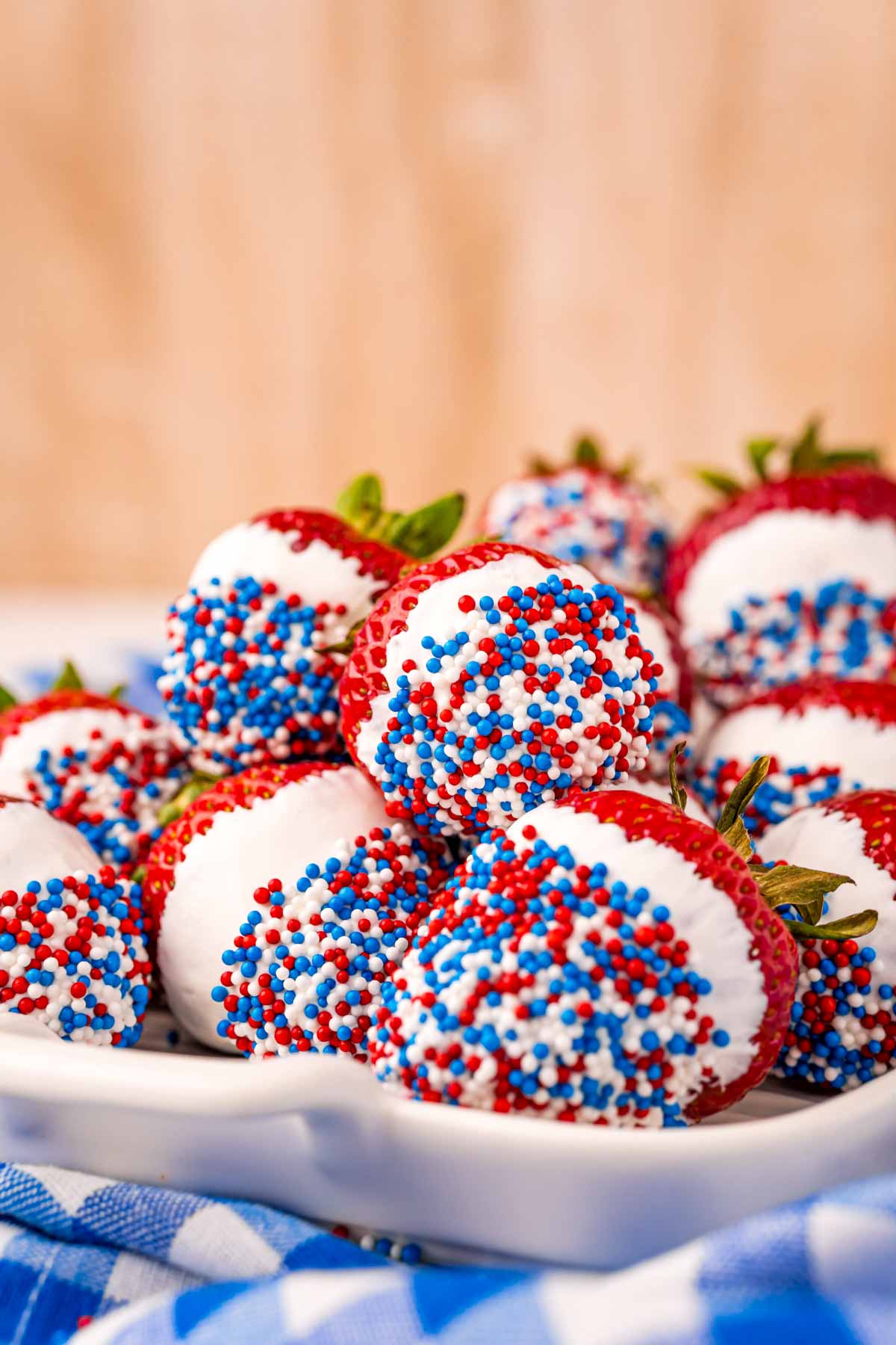 white plate with 4th of july strawberries