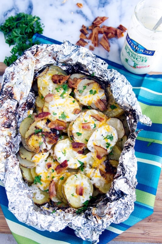 potatoes in a piece of tin foil