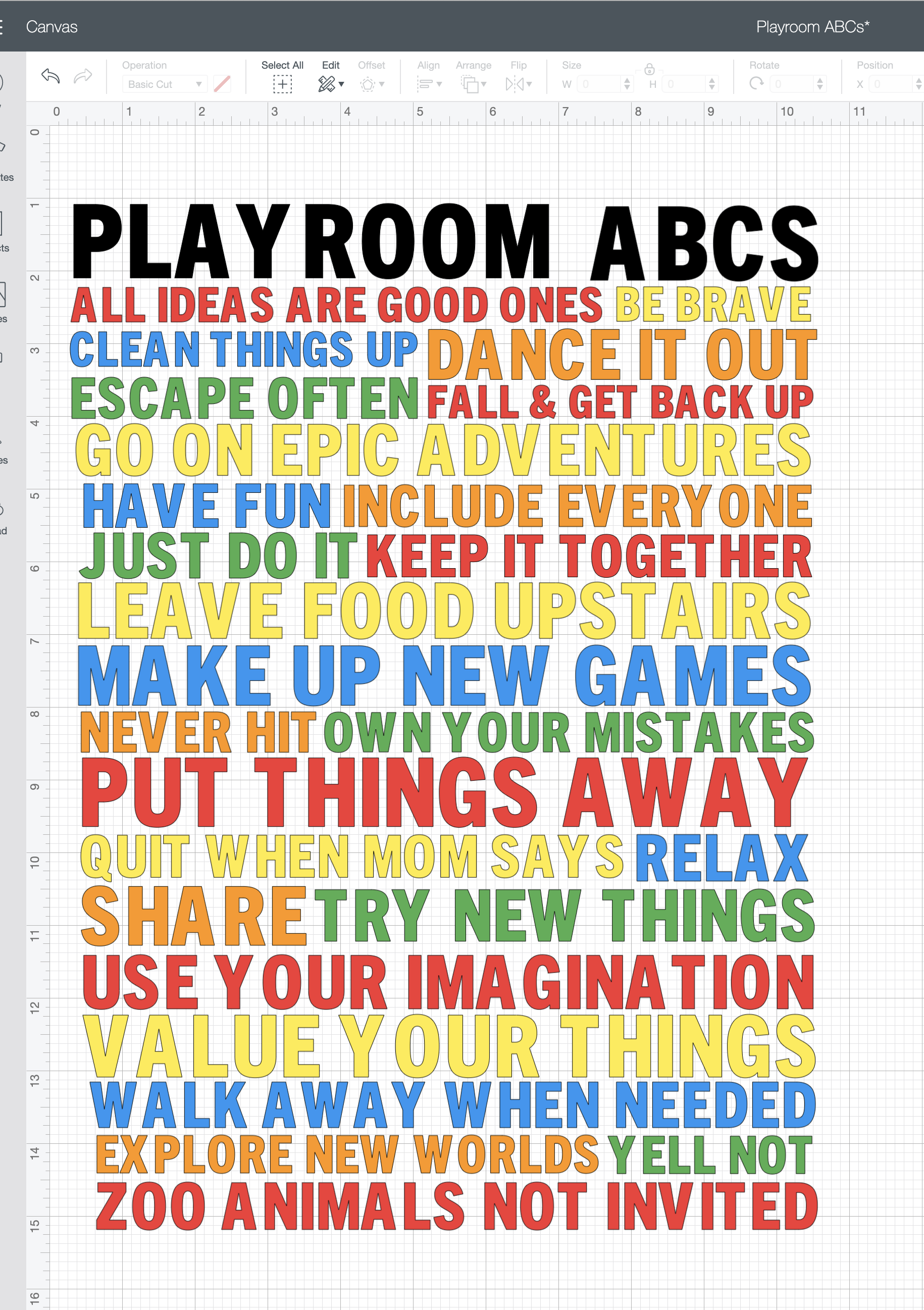 playroom rules sign in Cricut Design Space