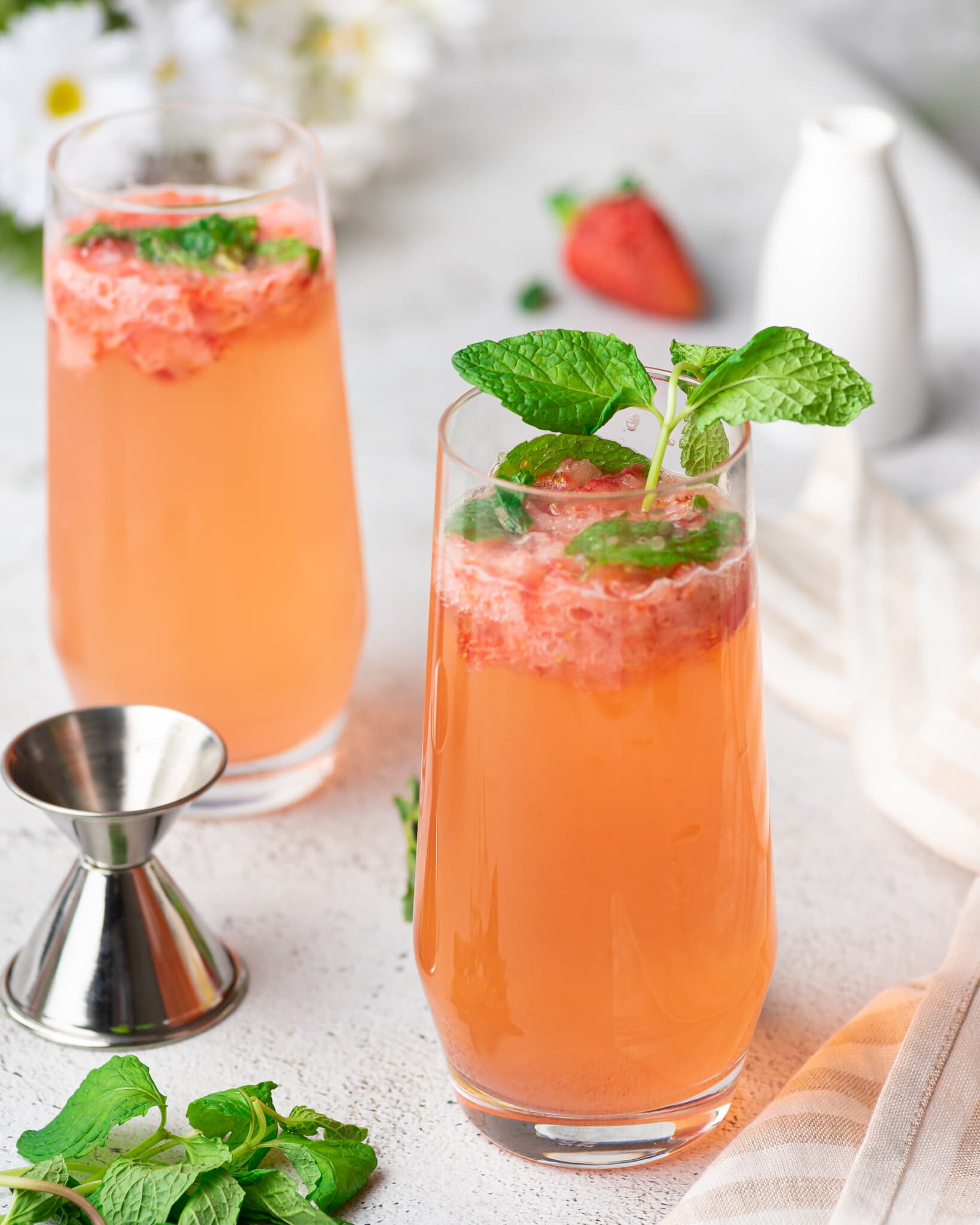 A glass of strawberry mojito mocktail 