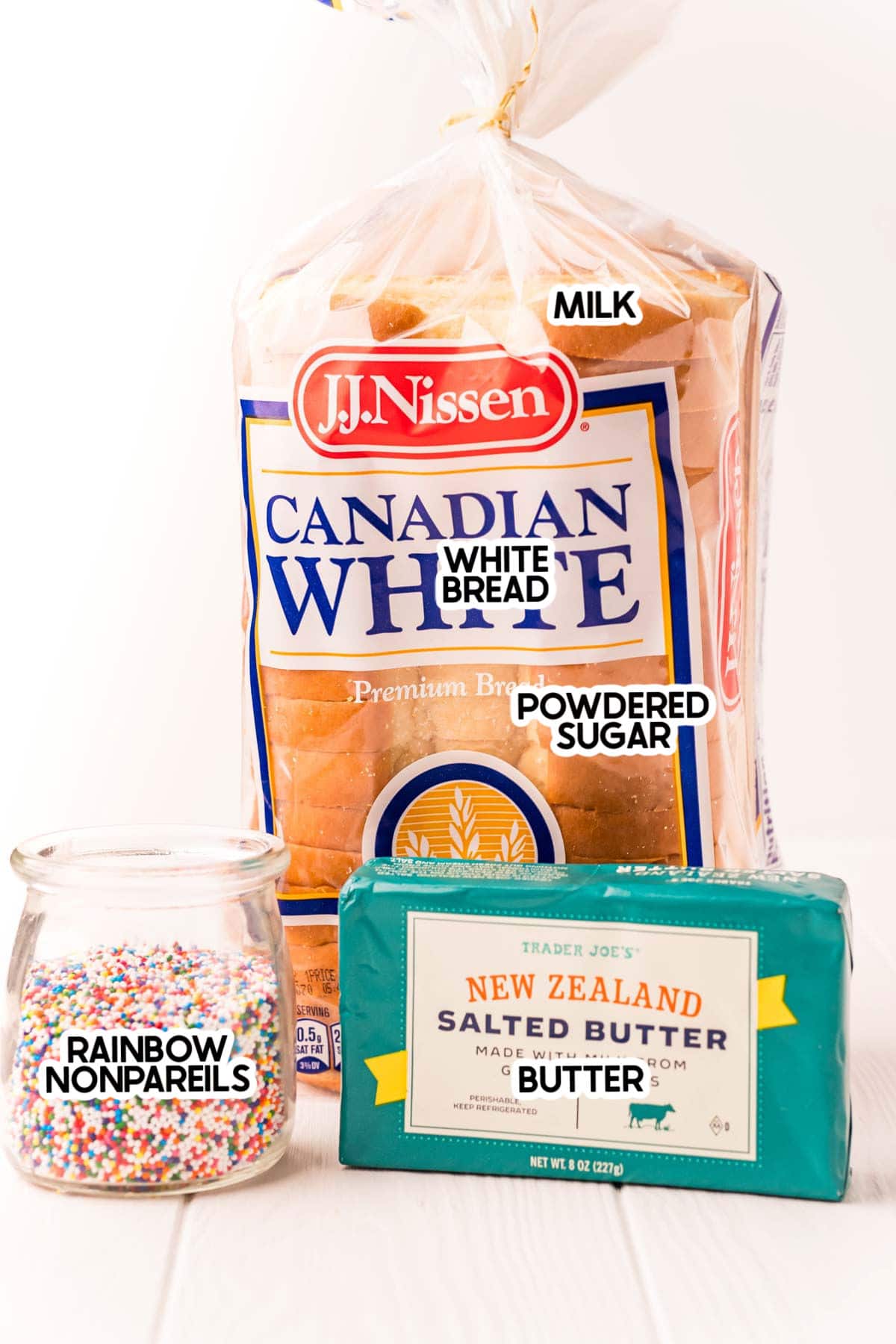 ingredients for fairy bread with labels