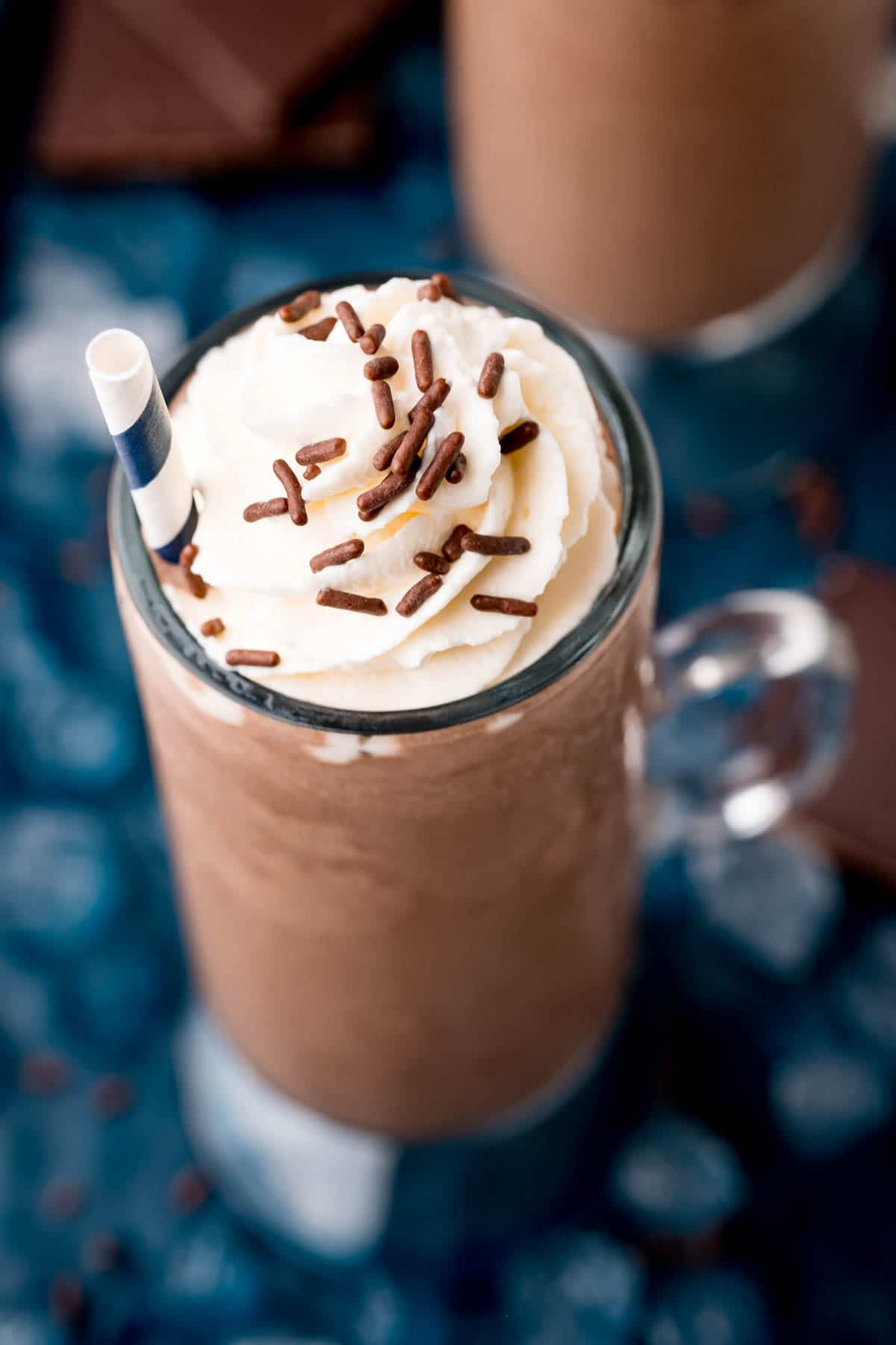 Frozen hot chocolate topped with whipped cream