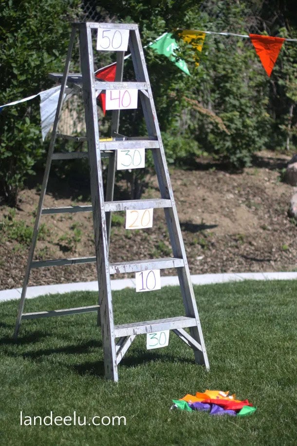 ladder with numbers and bean bags