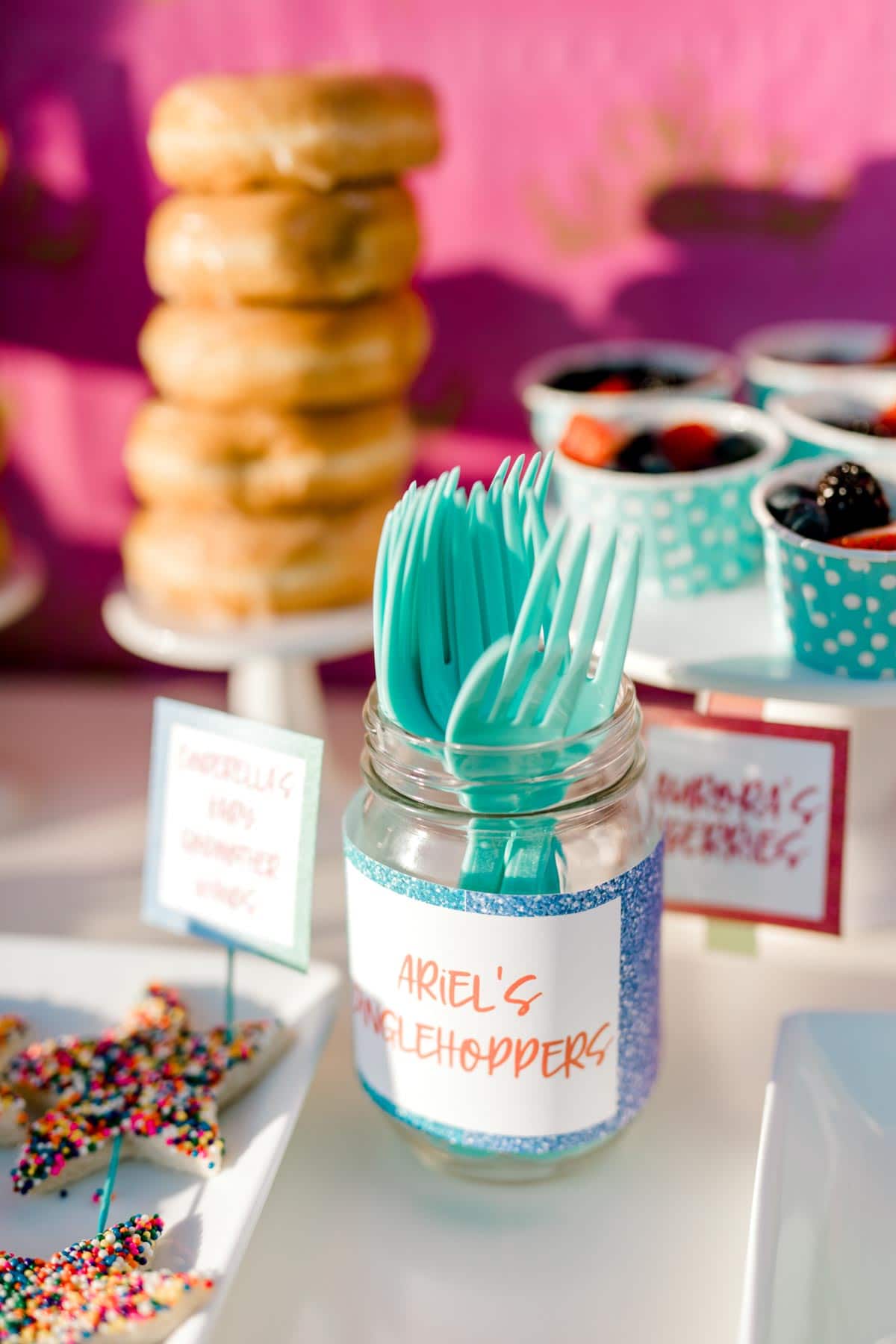 glass jar with turquoise forks