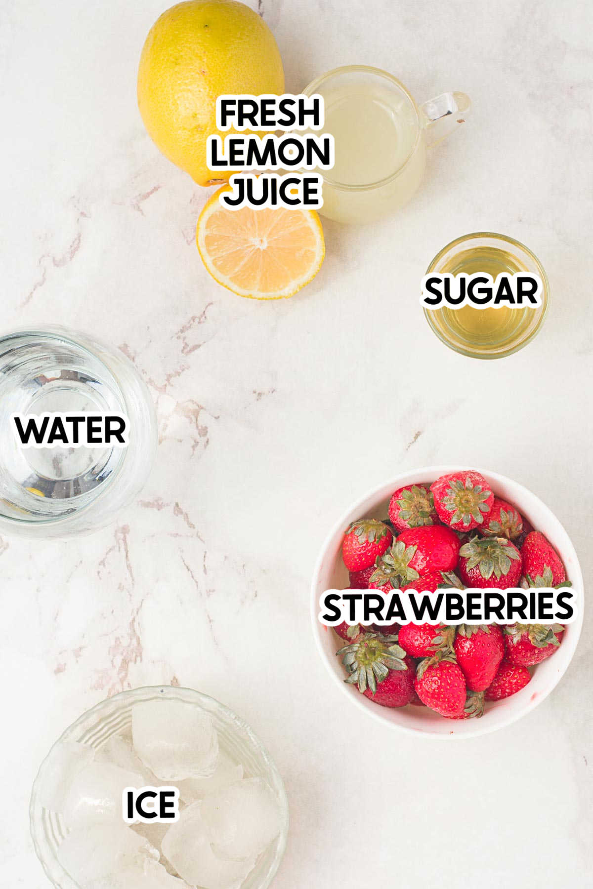 ingredients for strawberry lemonade with labels